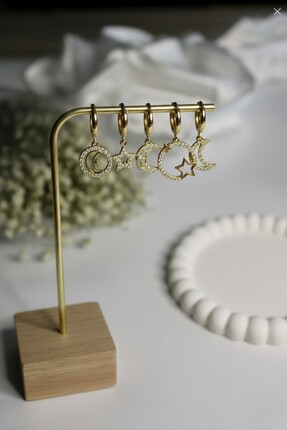 GLOW LUXE 316L Çelik Zirkon Taşlı Ay Yıldız Bayraklı 6'lı Küpe