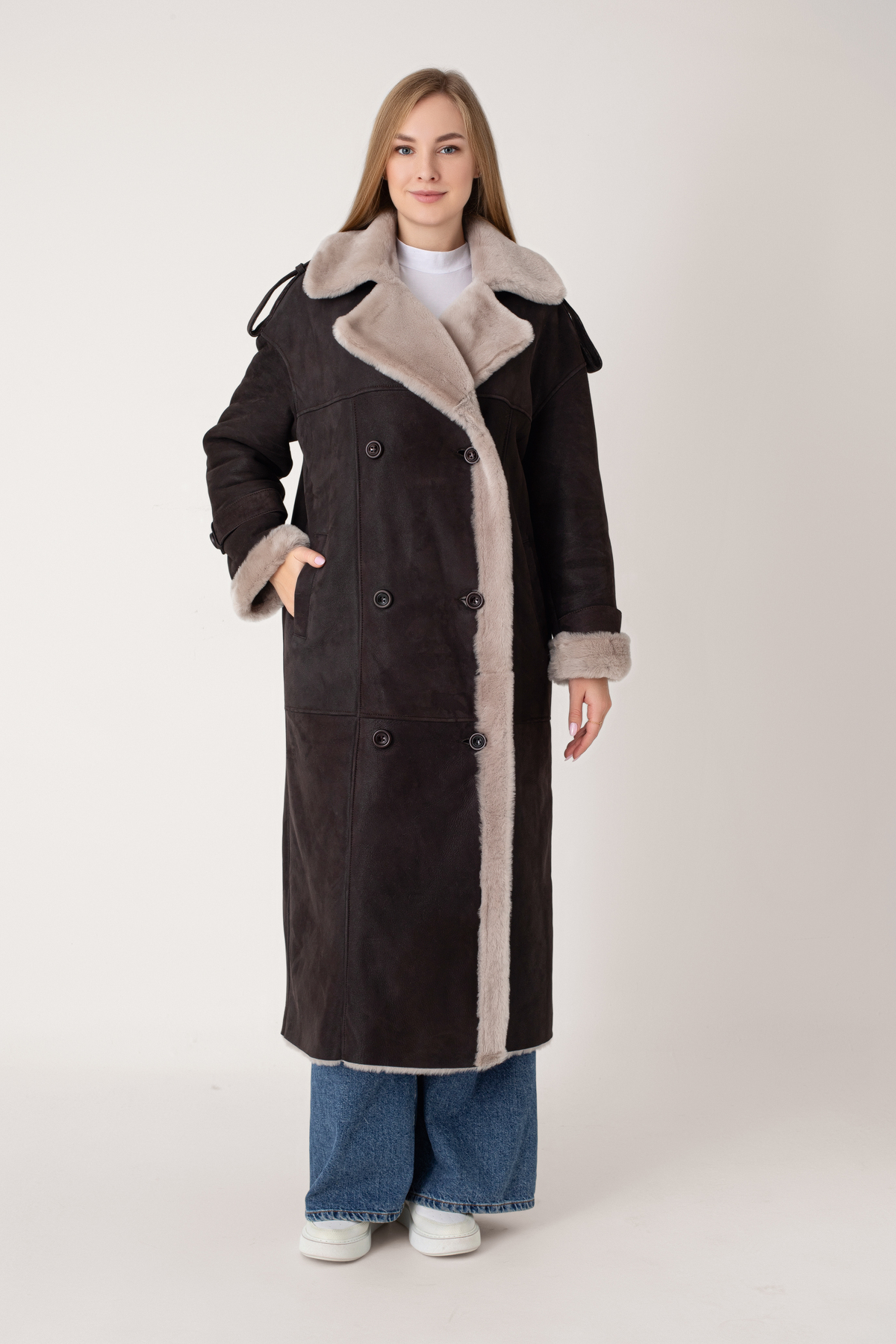 HYPNOTIC HUMAN  Oversize İçi Kürklü Uzun Suet Palto - Görsel 3