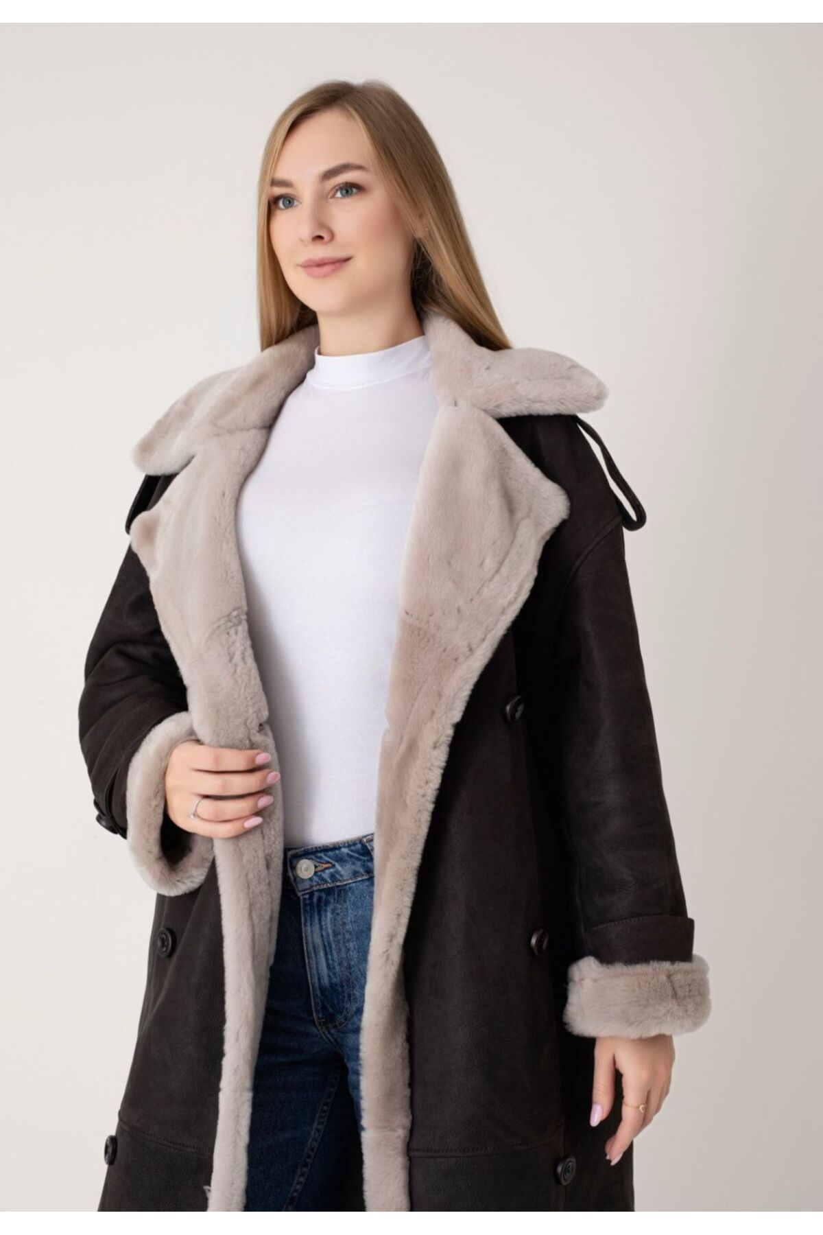 HYPNOTIC HUMAN  Oversize İçi Kürklü Uzun Suet Palto - Görsel 2