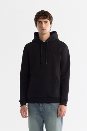 Avva Erkek Siyah Kapüşonlu 3 İplik Şardonlu Regular Fit Sweatshirt B001103