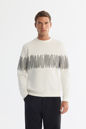 Avva Erkek Ekru Bisiklet Yaka Pamuklu Çizgili Sweatshirt B001203