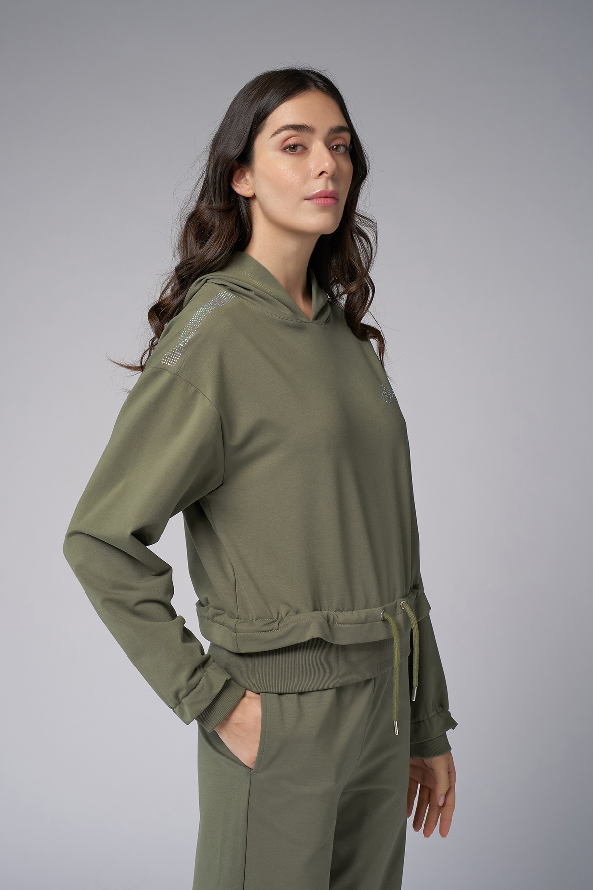 Kadın Yeşil Taş Baskılı Sweatshırt Pantolon Takım  4043