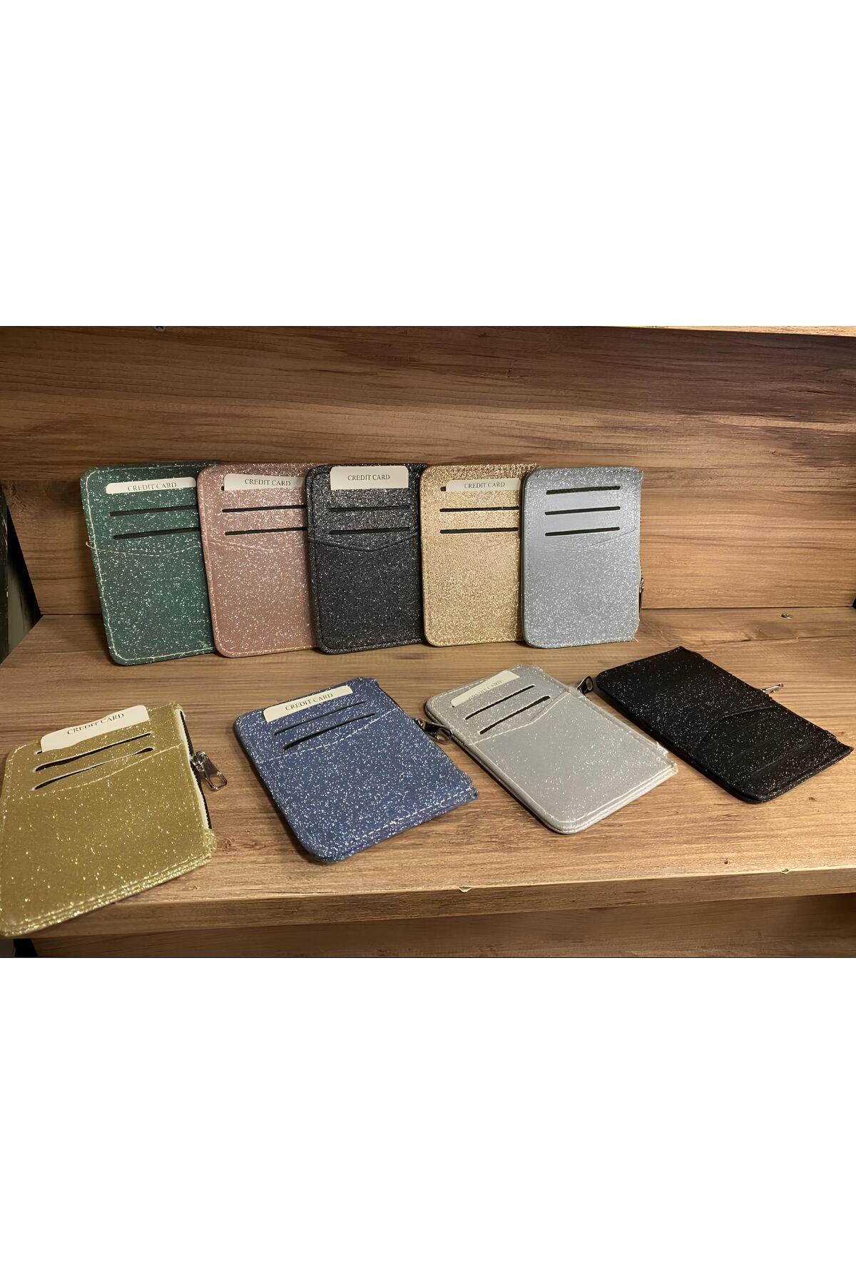 SHIKIRTI BAG STORE Parlak Simli Fermuar Kapamalı Cüzdan Bölümlü Şıkırtılı Kadın Kartlık görsel 3