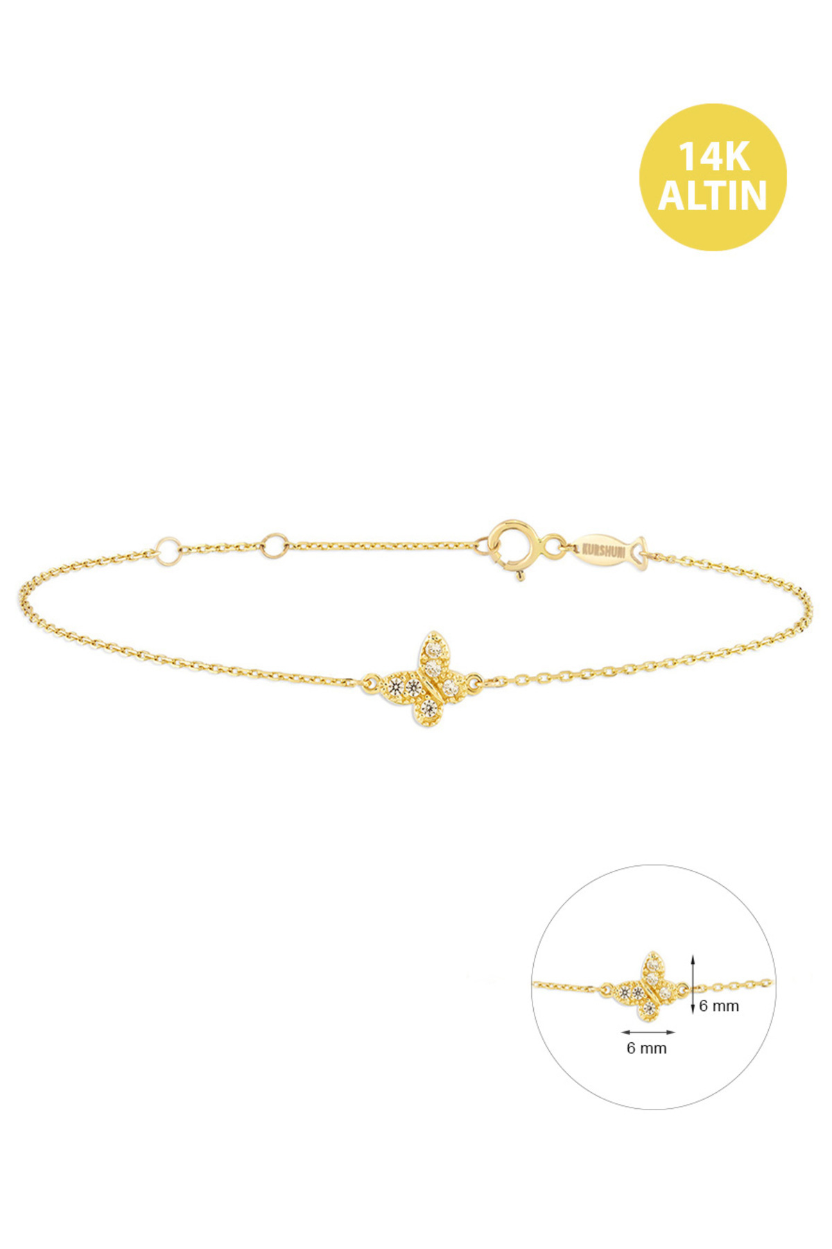 KURSHUNI Kelebek , 14 Ayar Altın Bileklik