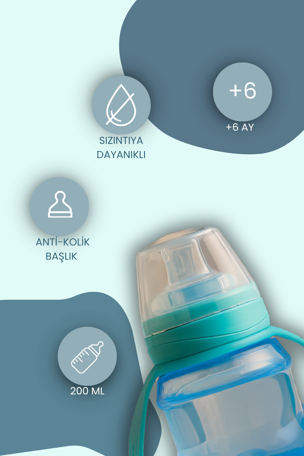 MOOMA Kindy Damlatmaz Eğitici Su Alıştırma Bardağı 200 ml 6 Ay+ Aqua Blue | BPA & BPS İçermez fotoğrafı 2 (önizleme)