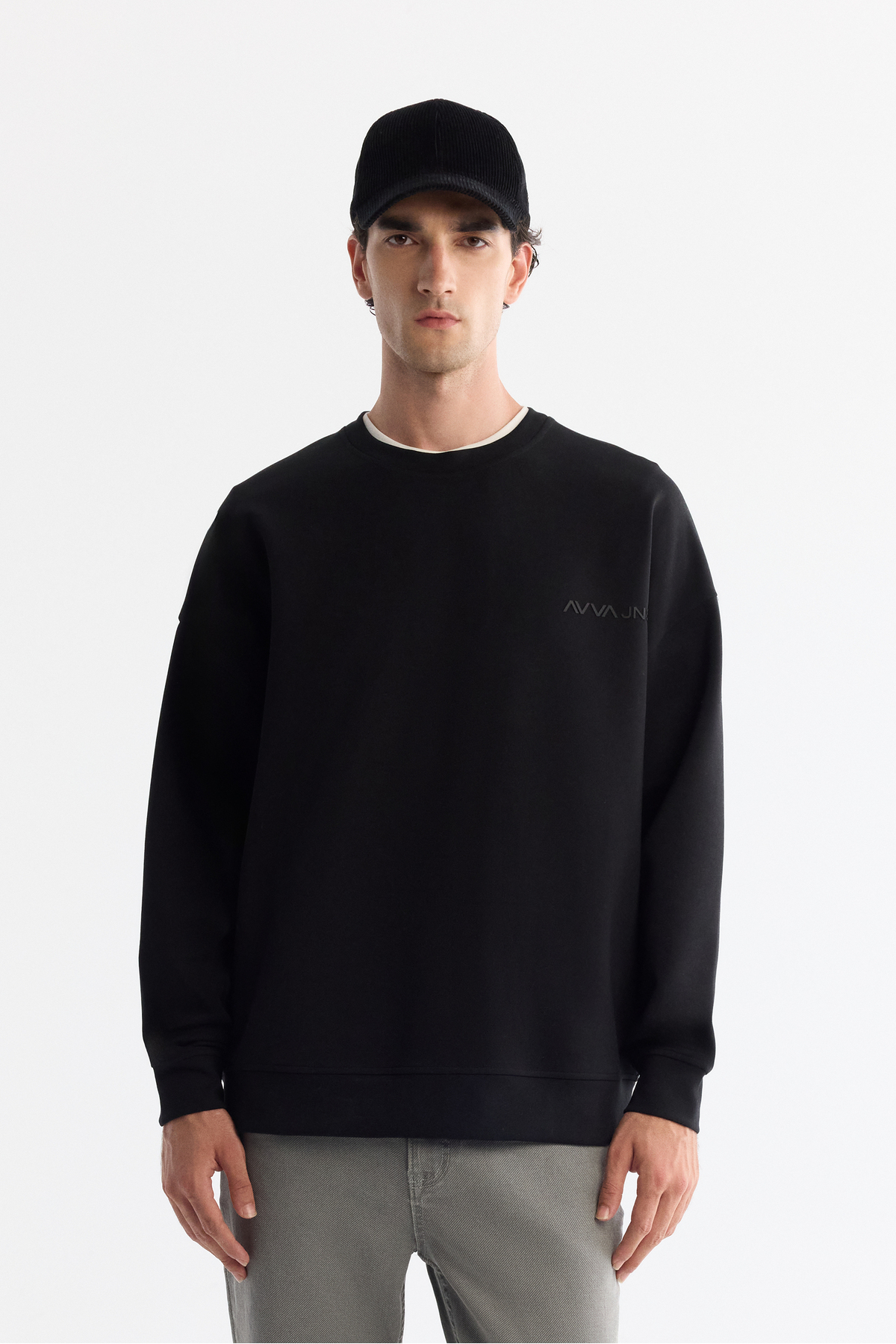 Avva  Erkek Siyah Bisiklet Yaka Elastan Oversize Fit Sweatshirt A42Y1248 - Görsel 2