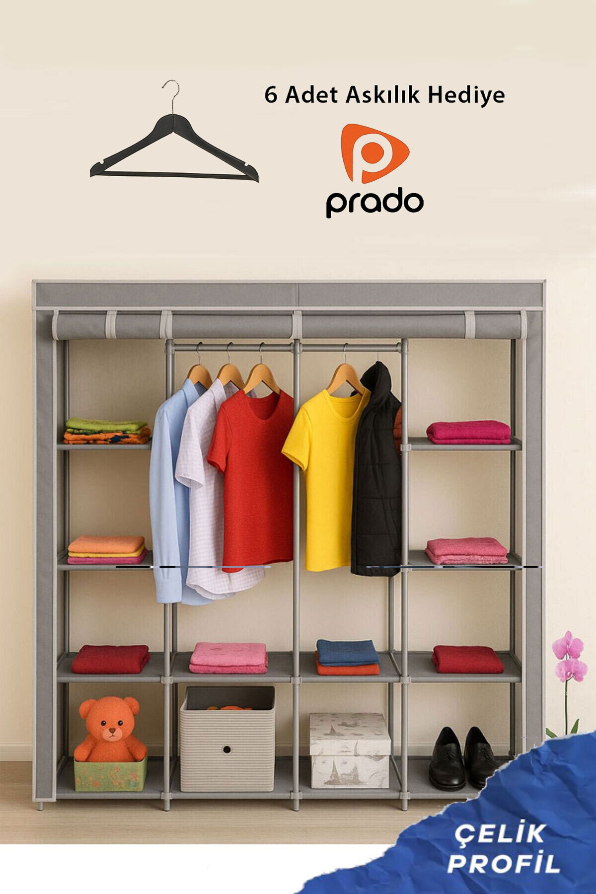 Teknor Prado Tokyo Çok Raflı Çelik Profilli Bez Dolap