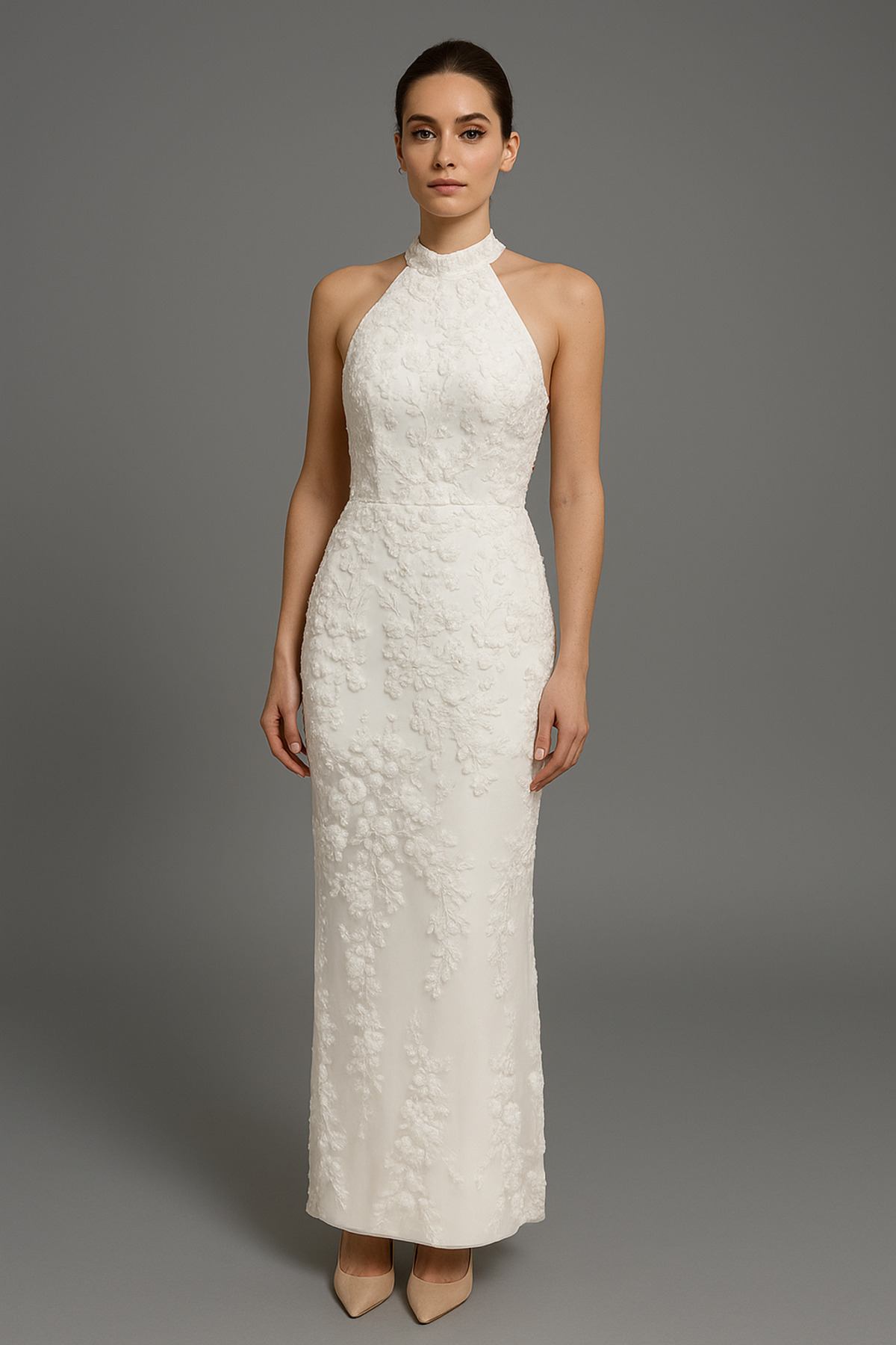 VİONELLA Lalin 3D Çiçek Dantelli Nikah Elbisesi / Gelinlik