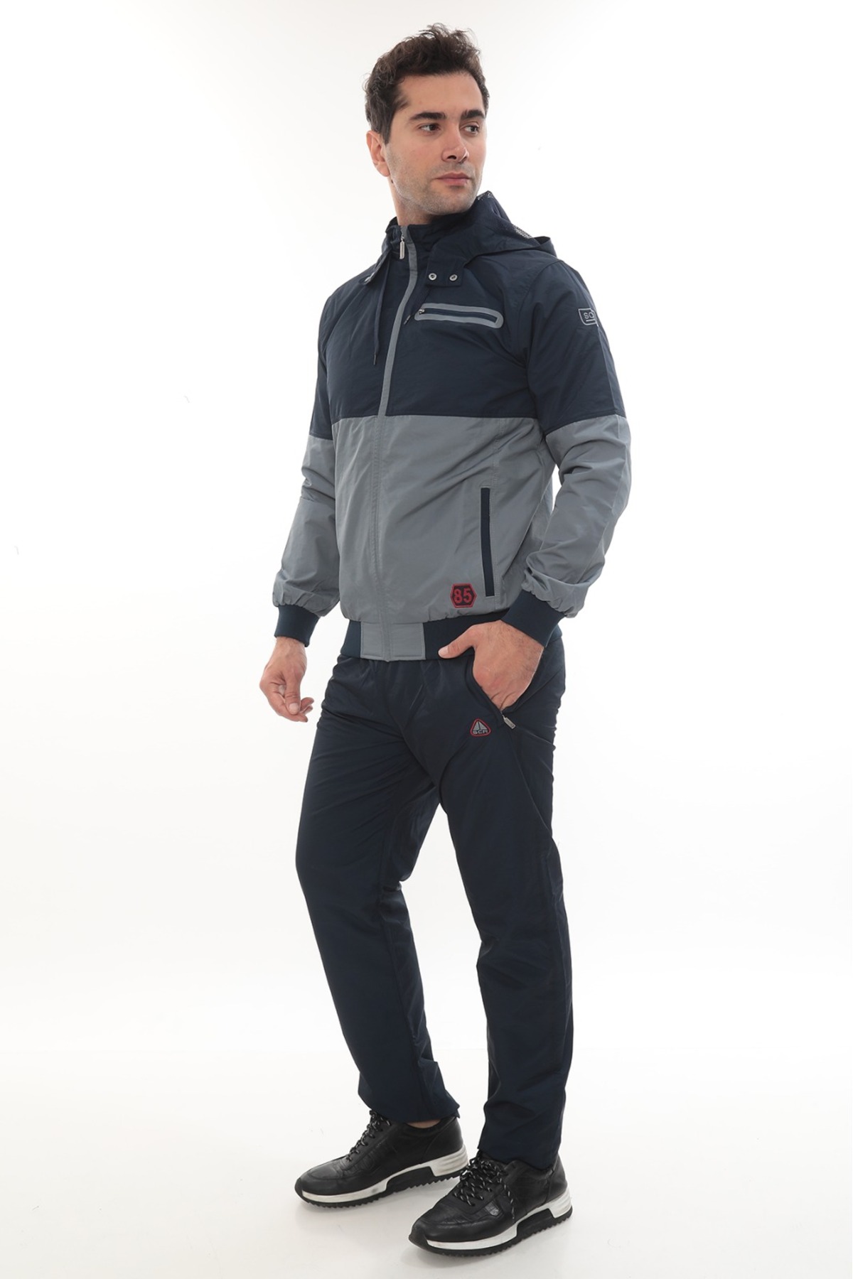 Twill Penye Kumaş Çıkma Kapüşonlu Erkek Spor Eşofman Takımı 4410 — خاکستری