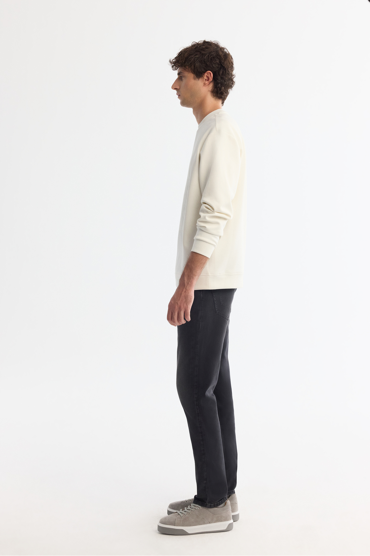 Avva  Erkek Ekru Bisiklet Yaka Pamuklu Baskılı Elastan Regular Fit Sweatshirt A42Y1243 - Görsel 5