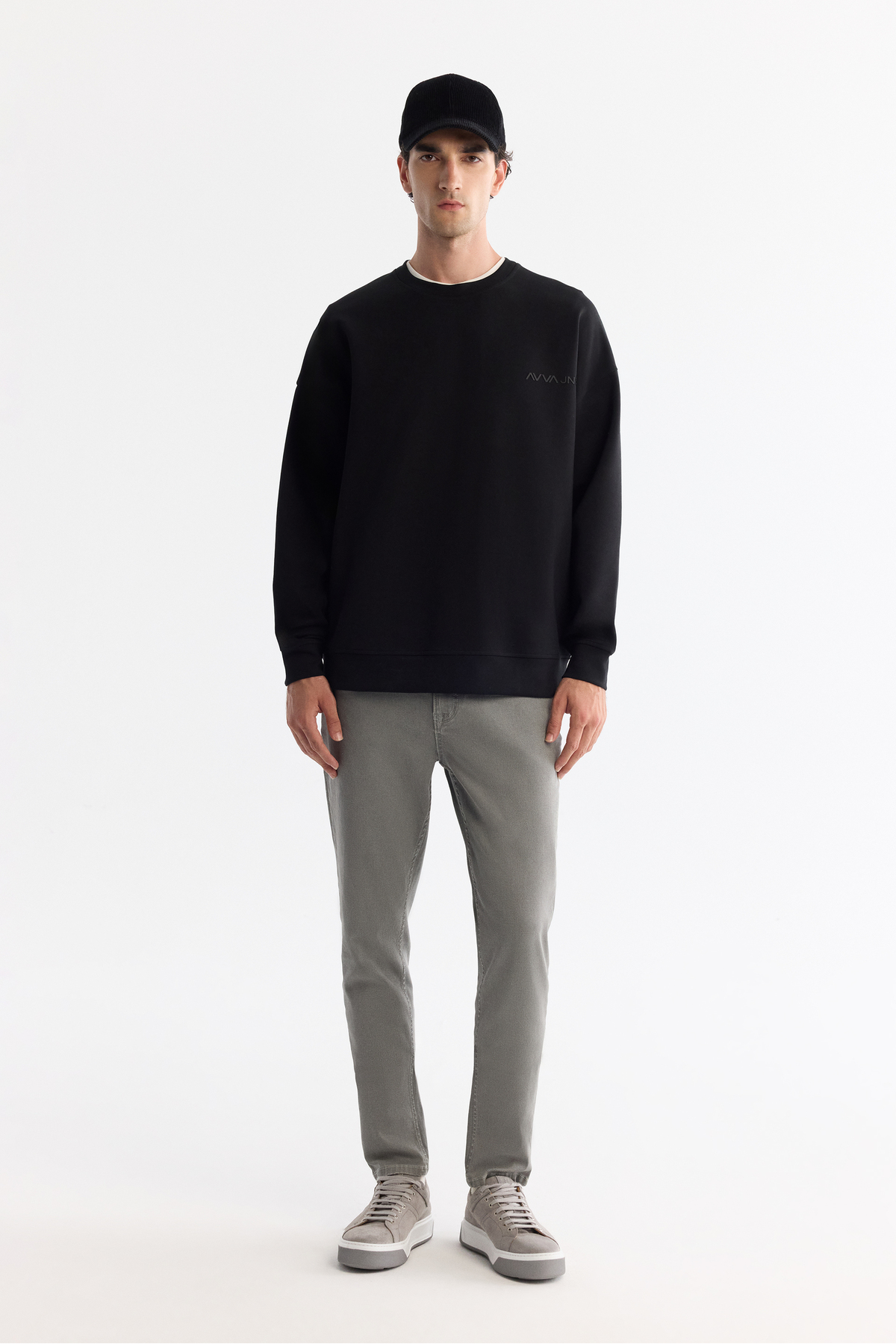 Avva  Erkek Siyah Bisiklet Yaka Elastan Oversize Fit Sweatshirt A42Y1248 - Görsel 5