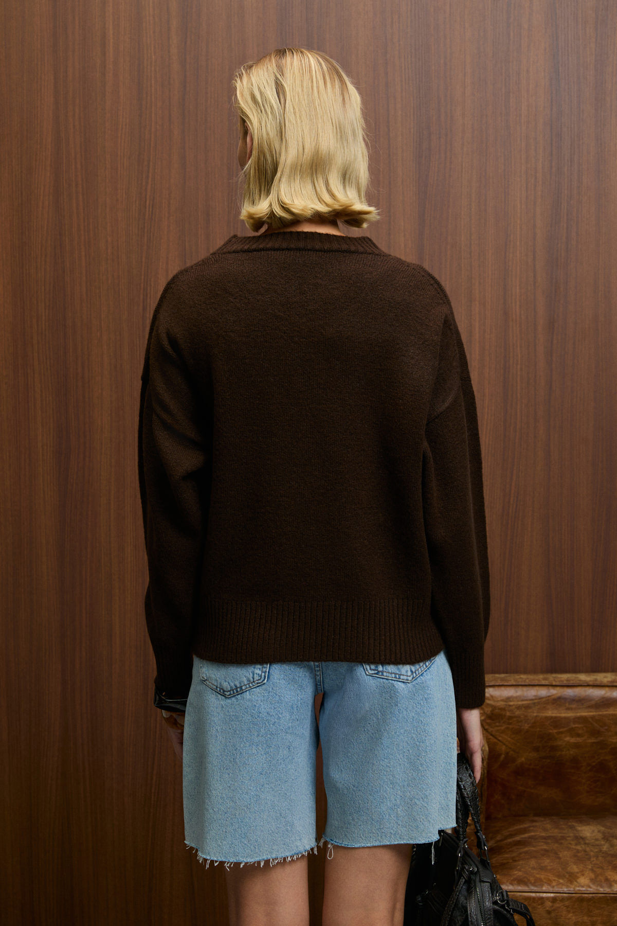 GRIMELANGE  NANNA Kadın Oversize Fit Yumuşacık Kaşmir Tuşesinde Bisiklet yaka Kalın Triko Kahverengi Kazak - Görsel 5