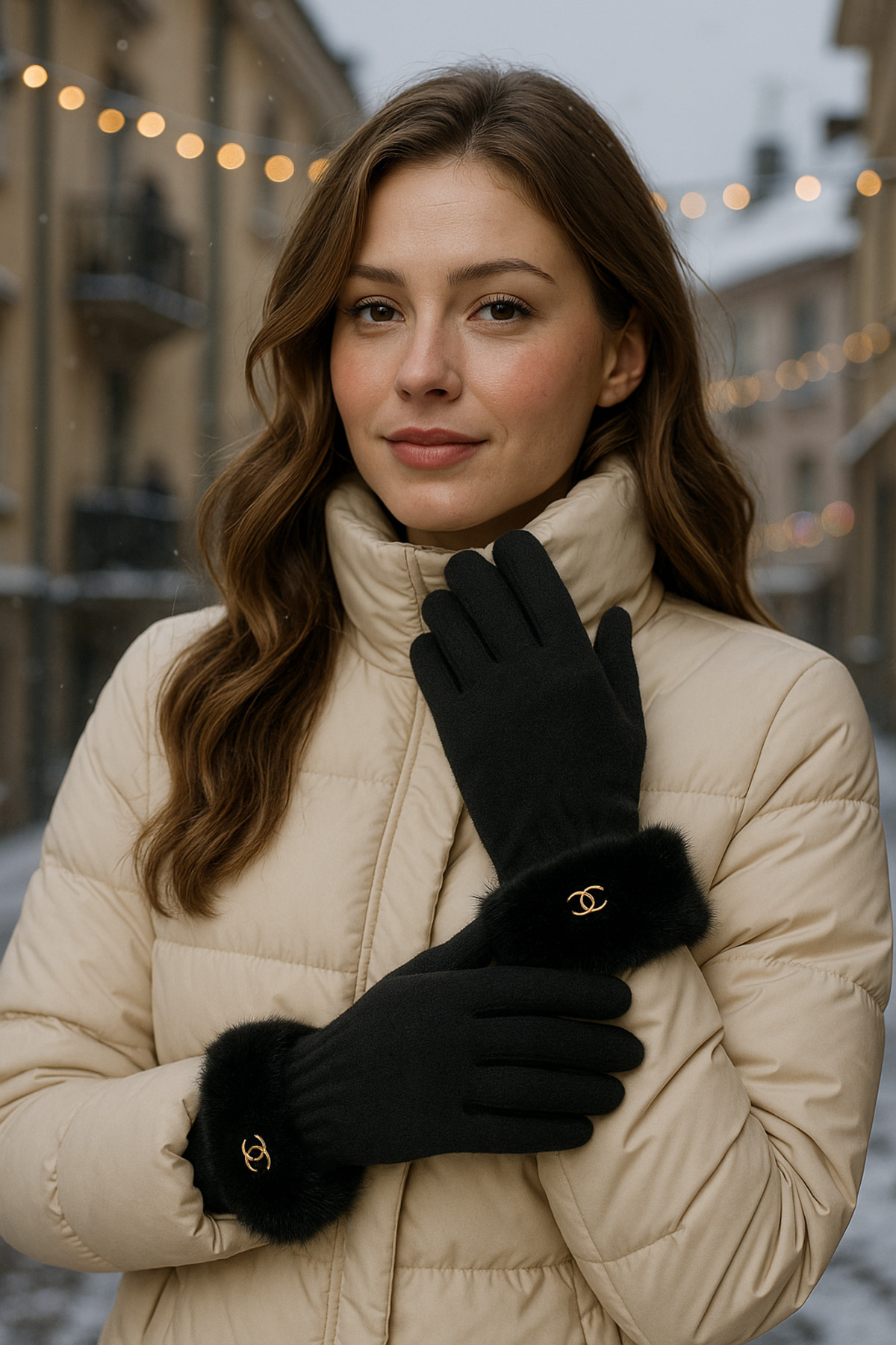 Luminos Butik  Kadın Bileği Kürklü Dokunmatik Siyah Eldiven ELD29 - Görsel 5