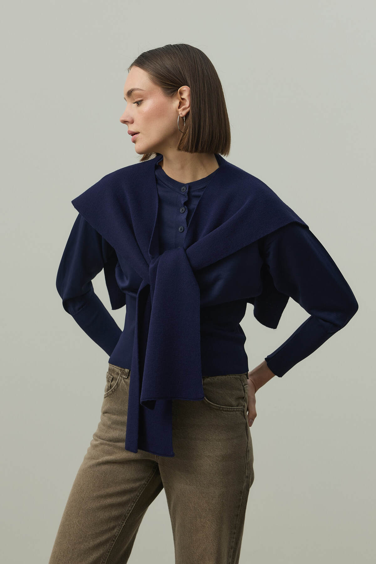 Fahhar  Kare Parçalı Atkı Lacivert - Görsel 6