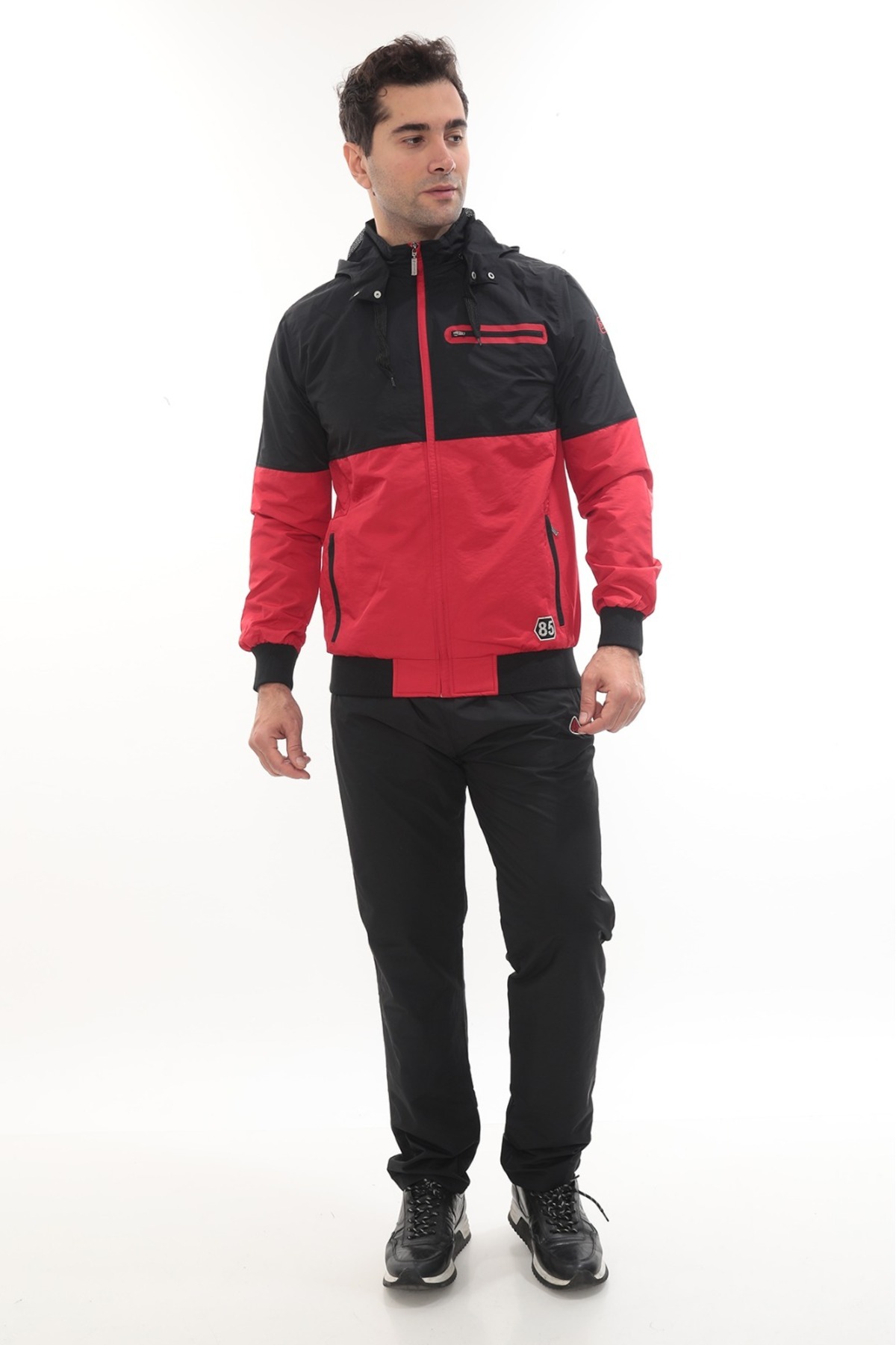 Twill Penye Kumaş Çıkma Kapüşonlu Erkek Spor Eşofman Takımı 4410 — قرمز