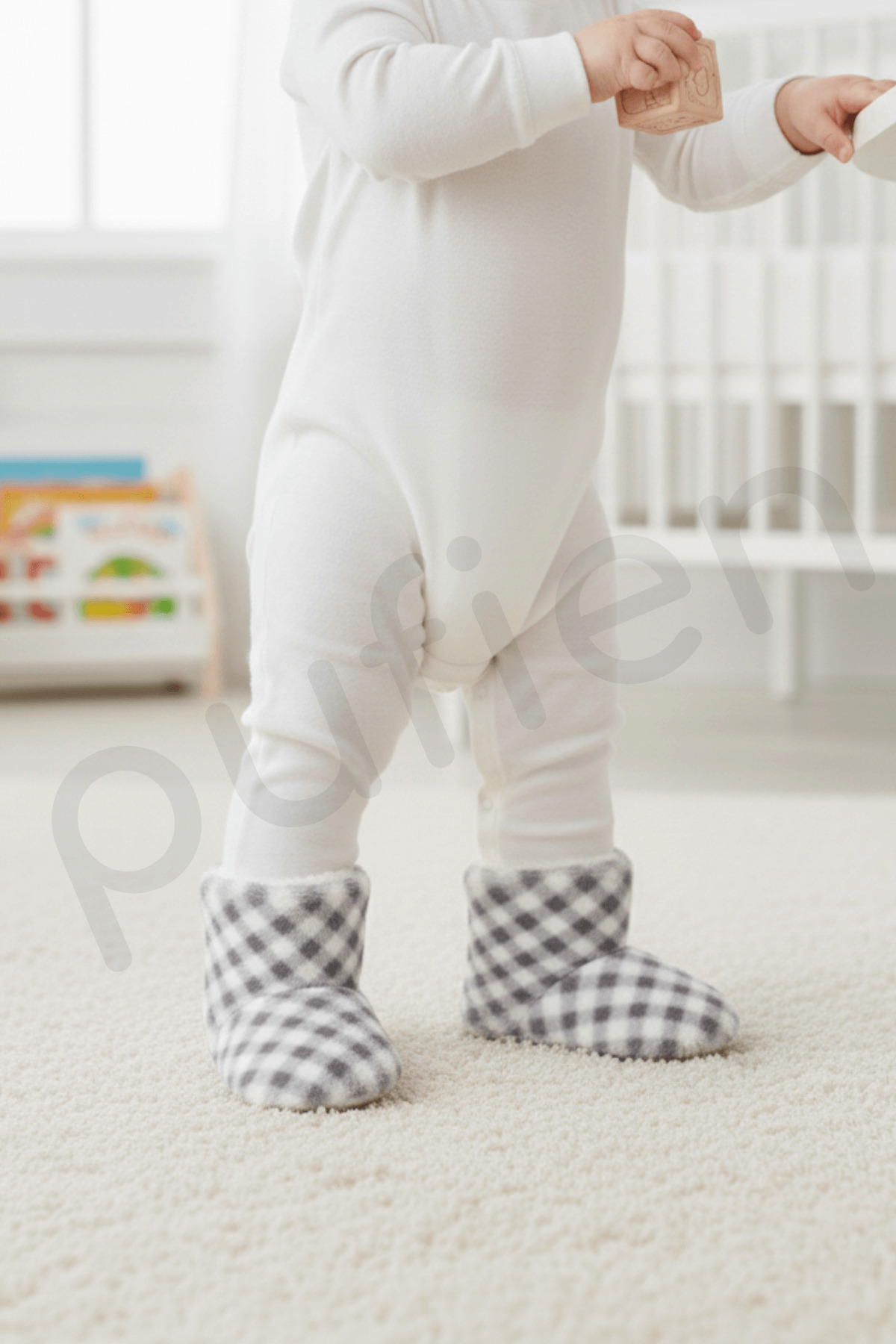 pufien Çocuk ve Bebek Panduf, Kışlık Peluş Bot, Yumuşak, Sıcak Tutan, Kaymaz Tabanlı Ev İçi Patik, Ev Botu fotoğrafı 2 (önizleme)