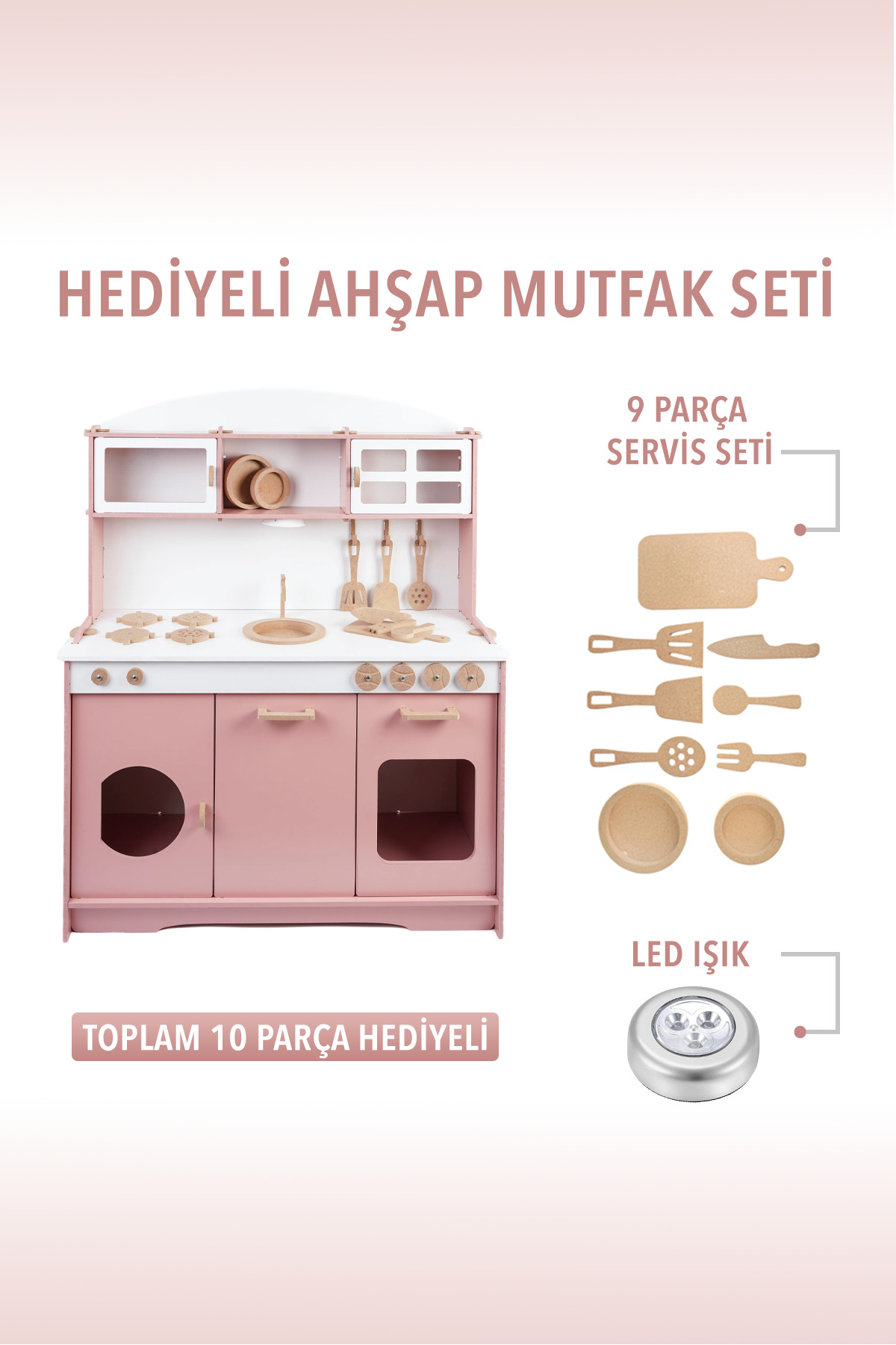 HOBBY HOUSE Ahşap Oyuncak Çocuk Büyük Mutfak Seti Led Hediyeli fotoğrafı 5 (önizleme)