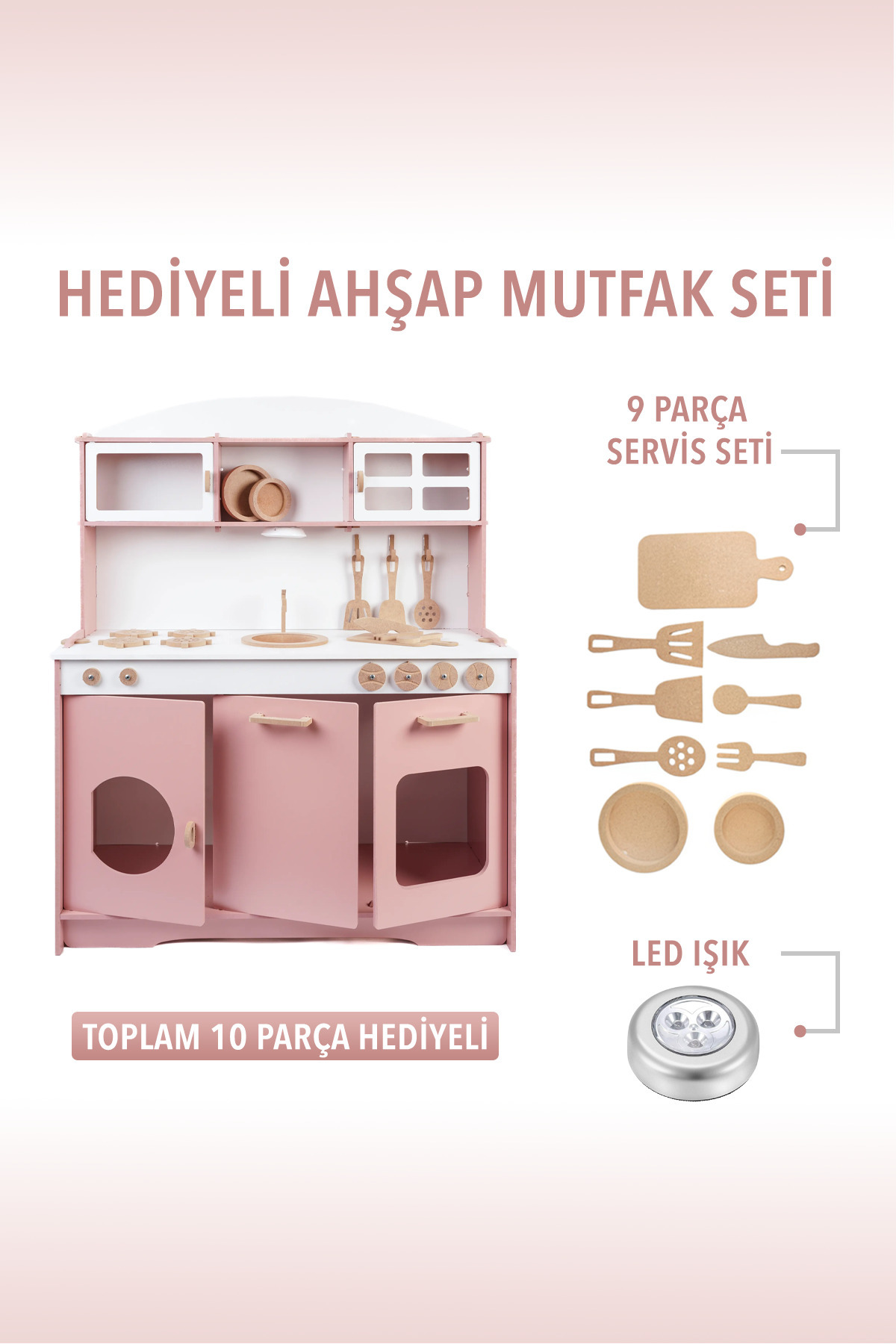 HOBBY HOUSE Ahşap Oyuncak Çocuk Büyük Mutfak Seti Led Hediyeli fotoğrafı 6 (önizleme)