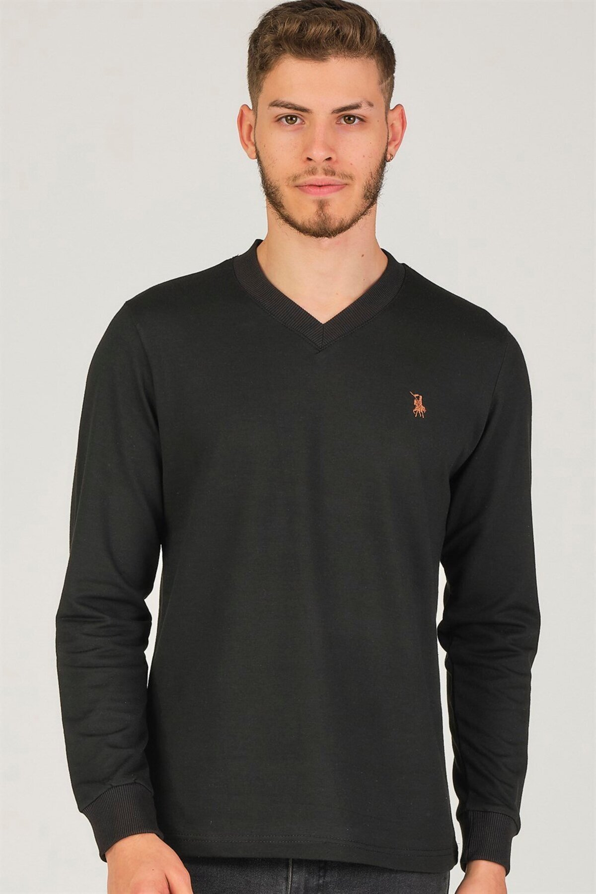 دوبری سویشرت مردانه یقه هفت V4002 - مشکی