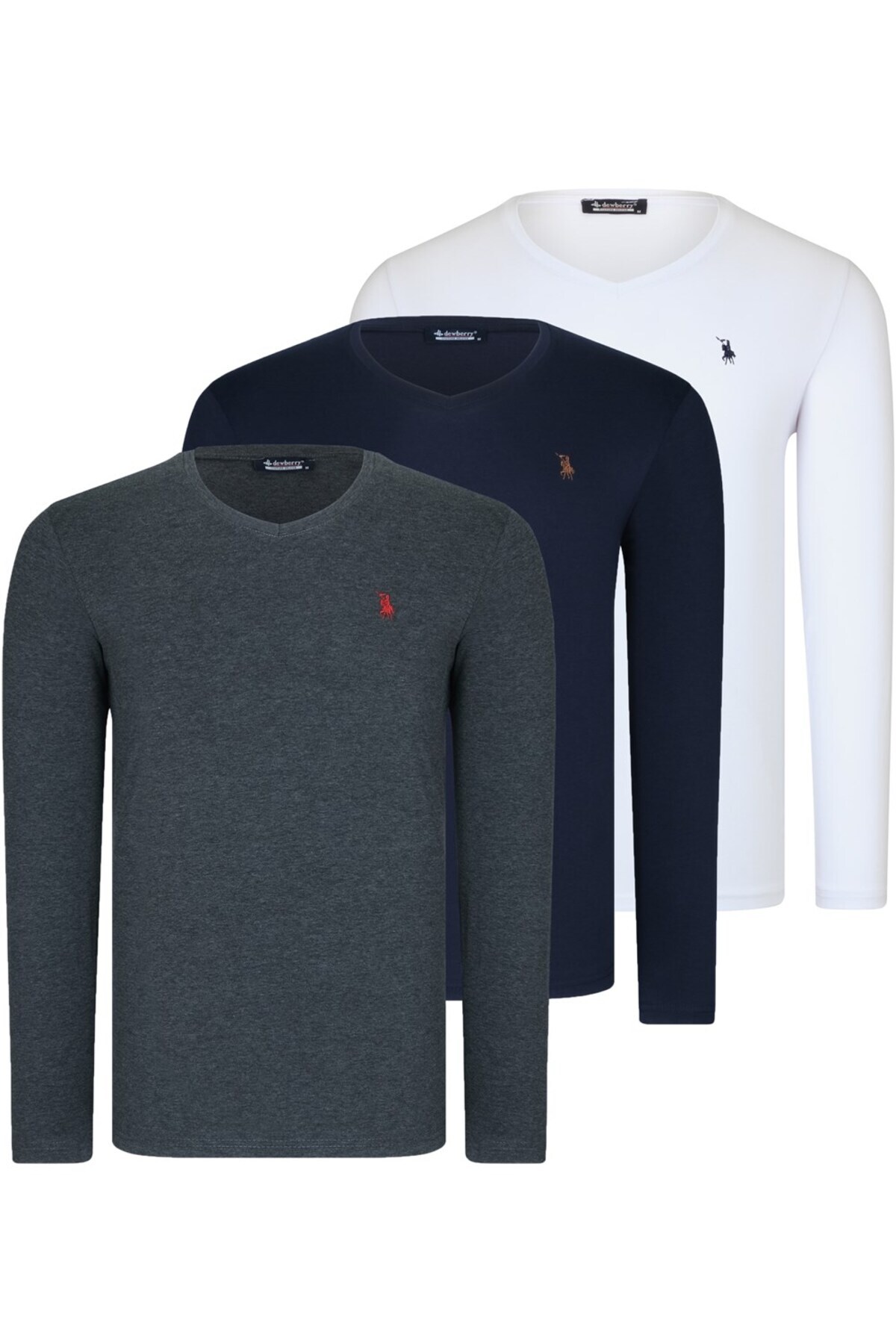 دوبری ست سه تکه سویشرت مردانه یقه هفت T8587 - سرمه‌ای - آنتراسیت - سفید