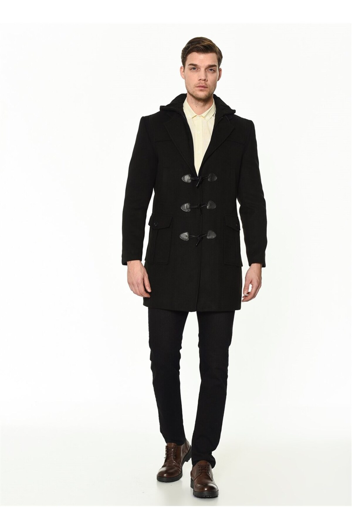 Erkek Palto Kaşe Sıcak Tutan Şık Günlük Klasik Trend Model — مشکی PLT8373 DEWBERRY OVERCOAT — تصویر 2 از 5