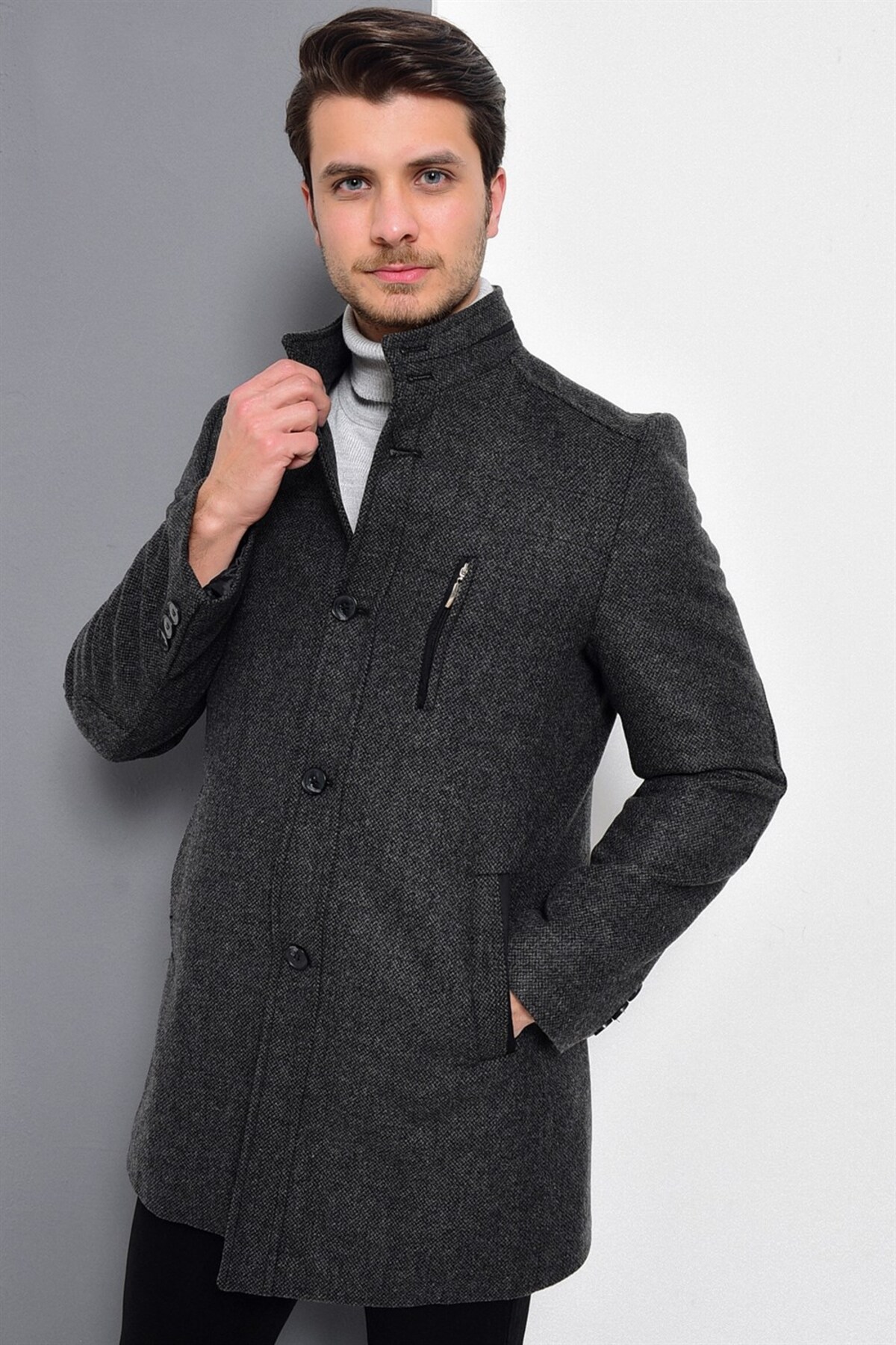 PLT8386 ERKEK PALTO-DESENLİ ANTRASİT — خاکستری PLT8386 DEWBERRY OVERCOAT — تصویر 4 از 6