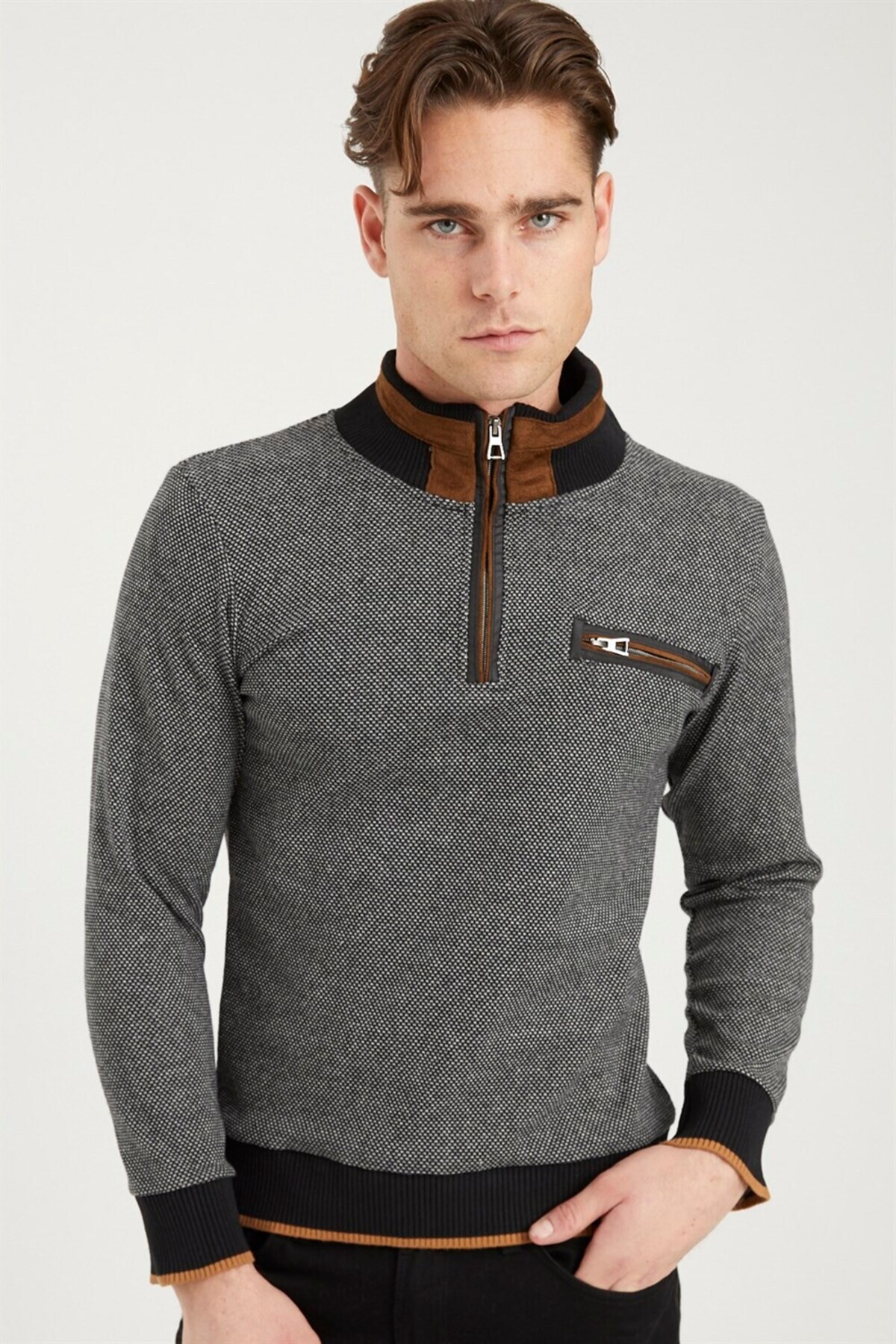 دوبری سویشرت مردانه ۱۰۳۹ - مشکی-سفید