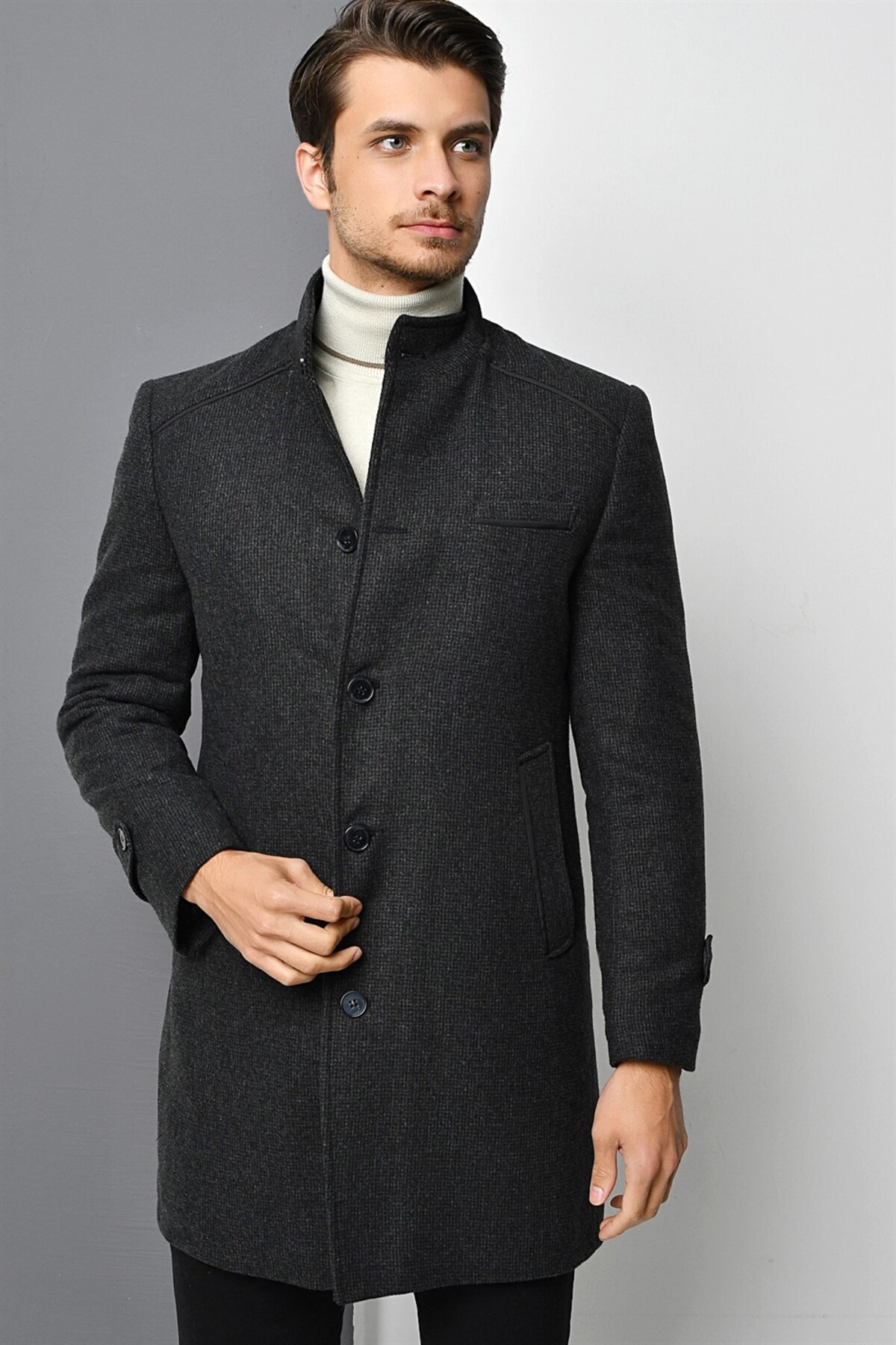 Dewberry PLT8391 ERKEK PALTO-DESENLİ ANTRASİT — خاکستری PLT8391 DEWBERRY OVERCOAT