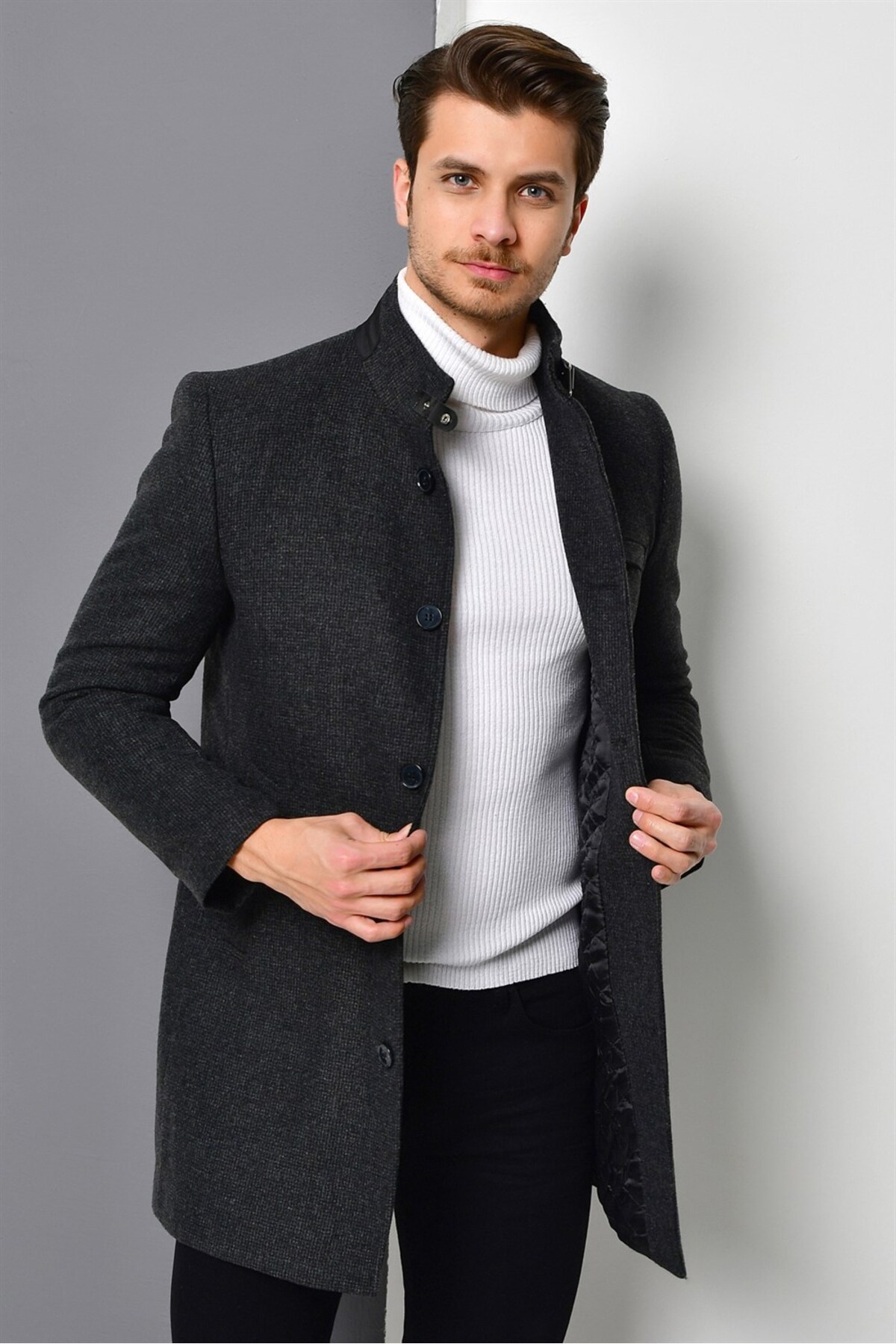 PLT8367 ERKEK PALTO-DESENLİ ANTRASİT — خاکستری PLT8367 DEWBERRY OVERCOAT — تصویر 5 از 5