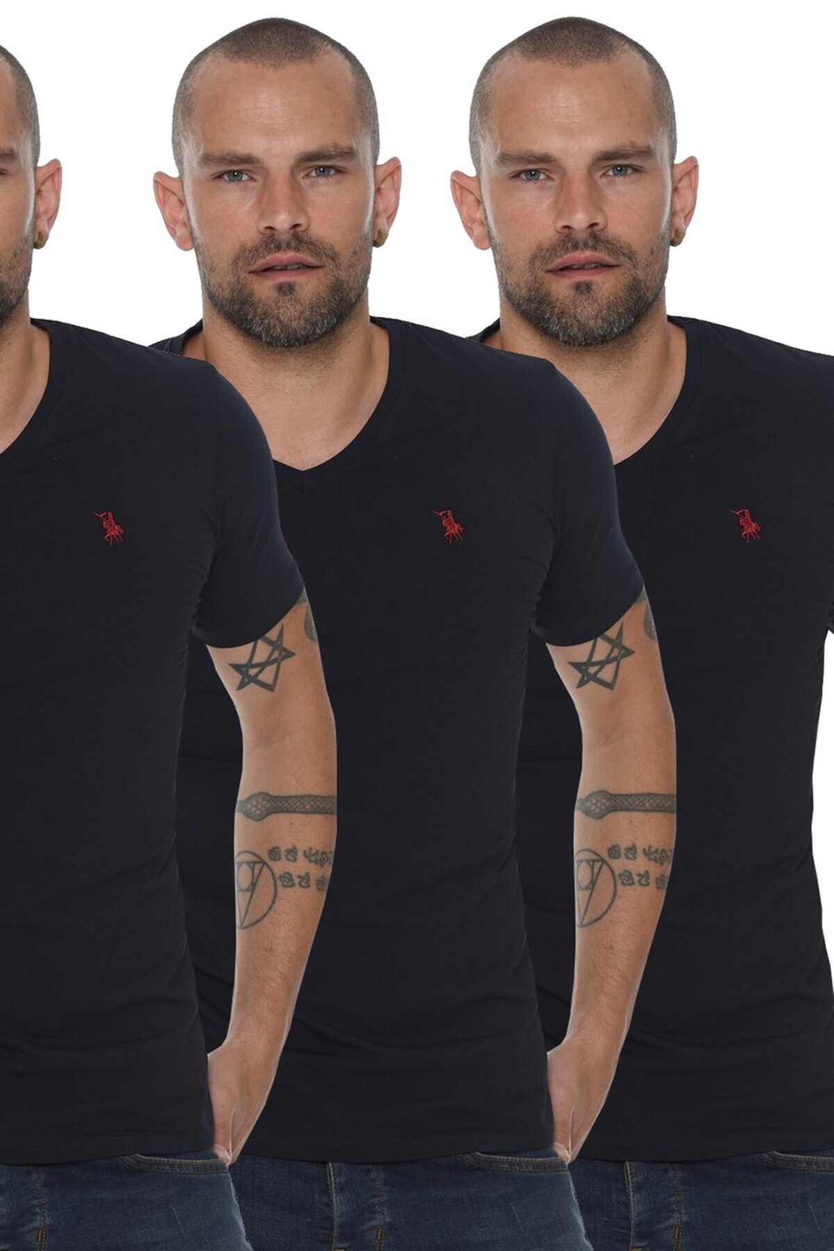 دوبری تی‌شرت مردانه یقه هفت T8568 - سرمه‌ای - سرمه‌ای - سرمه‌ای - ست سه‌تکه