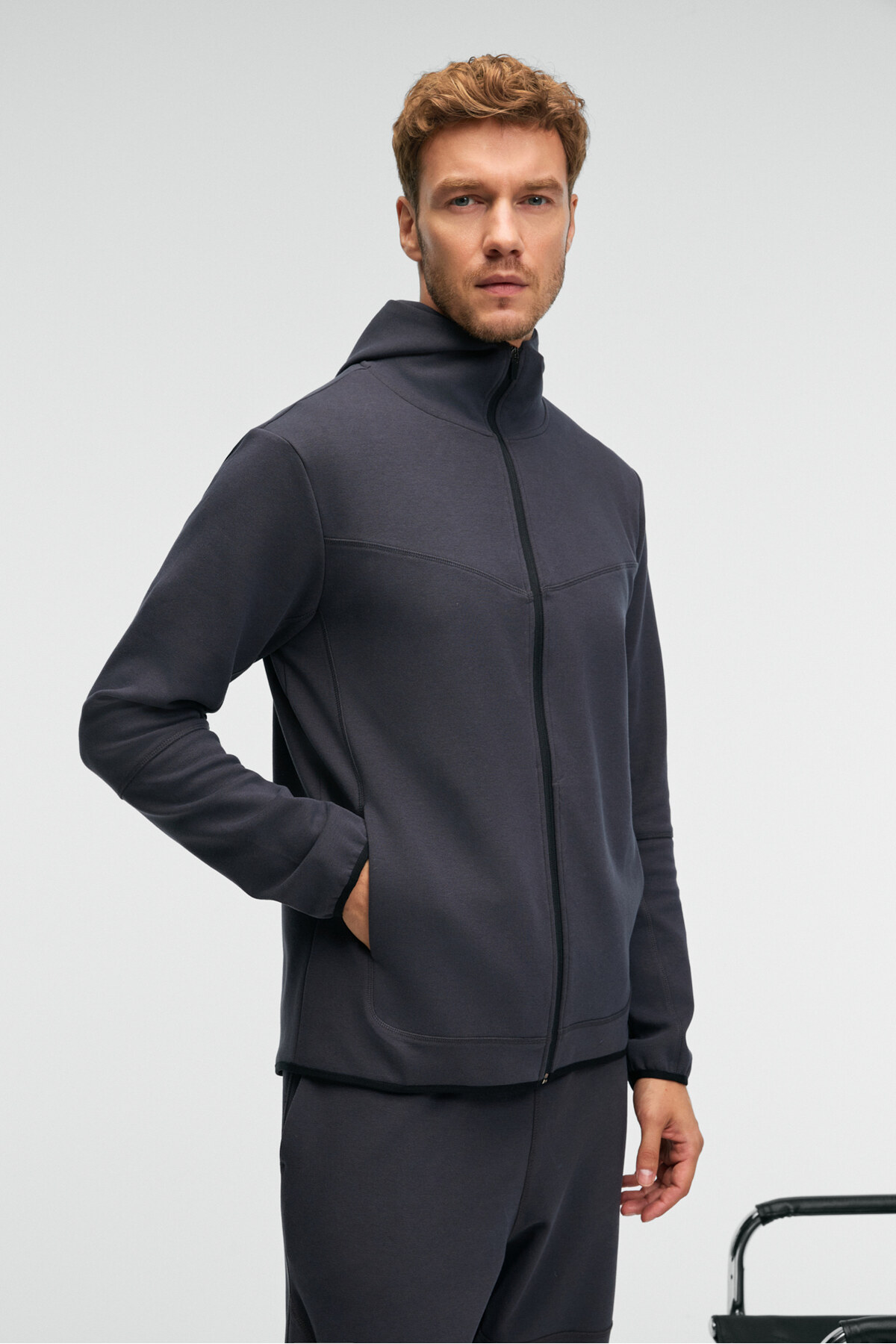 GRIMELANGE AVENER Erkek Kapüşonlu Baskılı Fermuarlı Antrasit Sweatshirt — رنگارنگ AVENER01012025