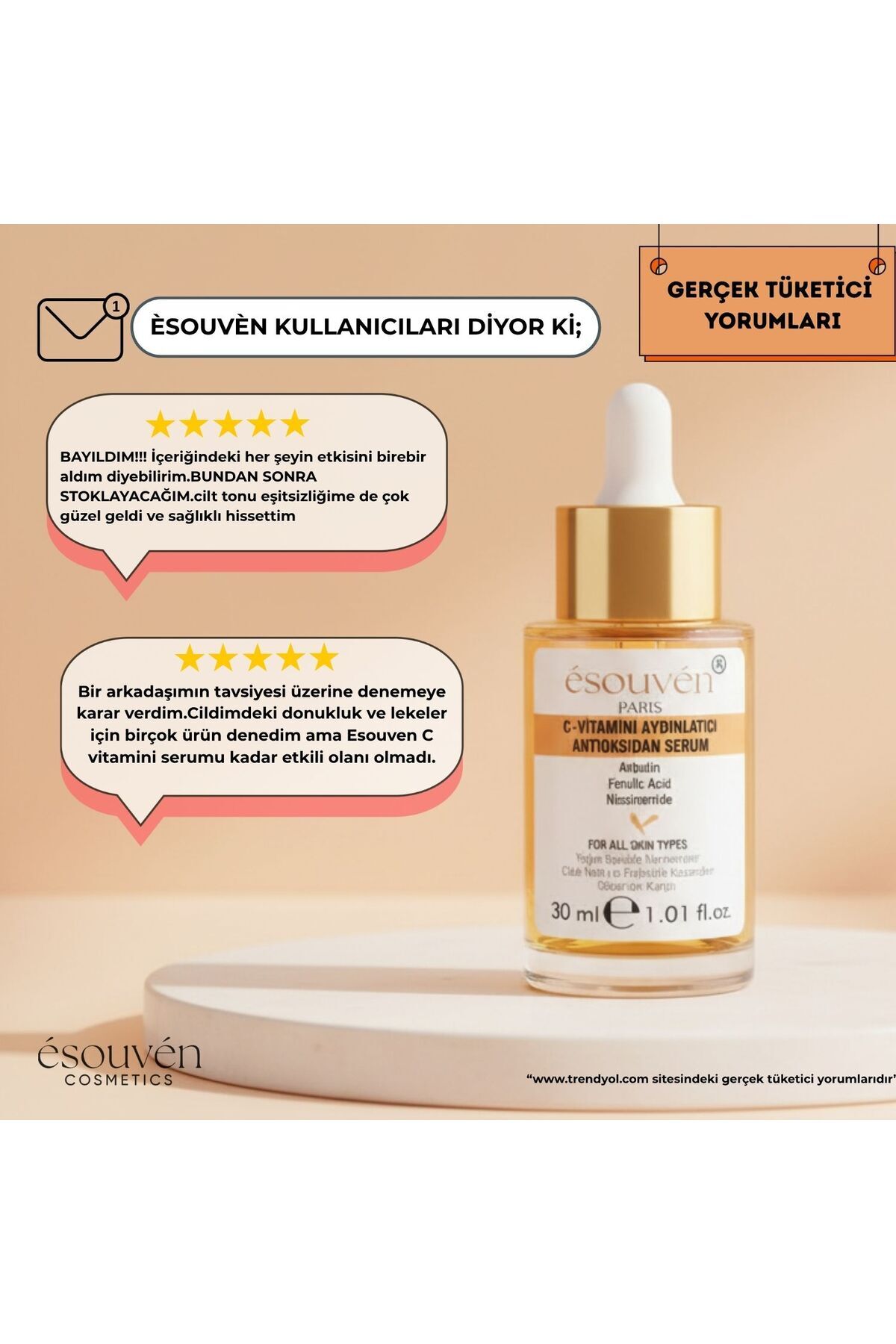 C-VİTAMİNİ NİACİNAMİDE&ARBUTİN&FERULİC ACİD AYDINLATICI- PARLATICI- TON EŞİTLEYİCİ-ANTİOKSİDAN SERUM — ESP-5024 — تصویر 3 از 7