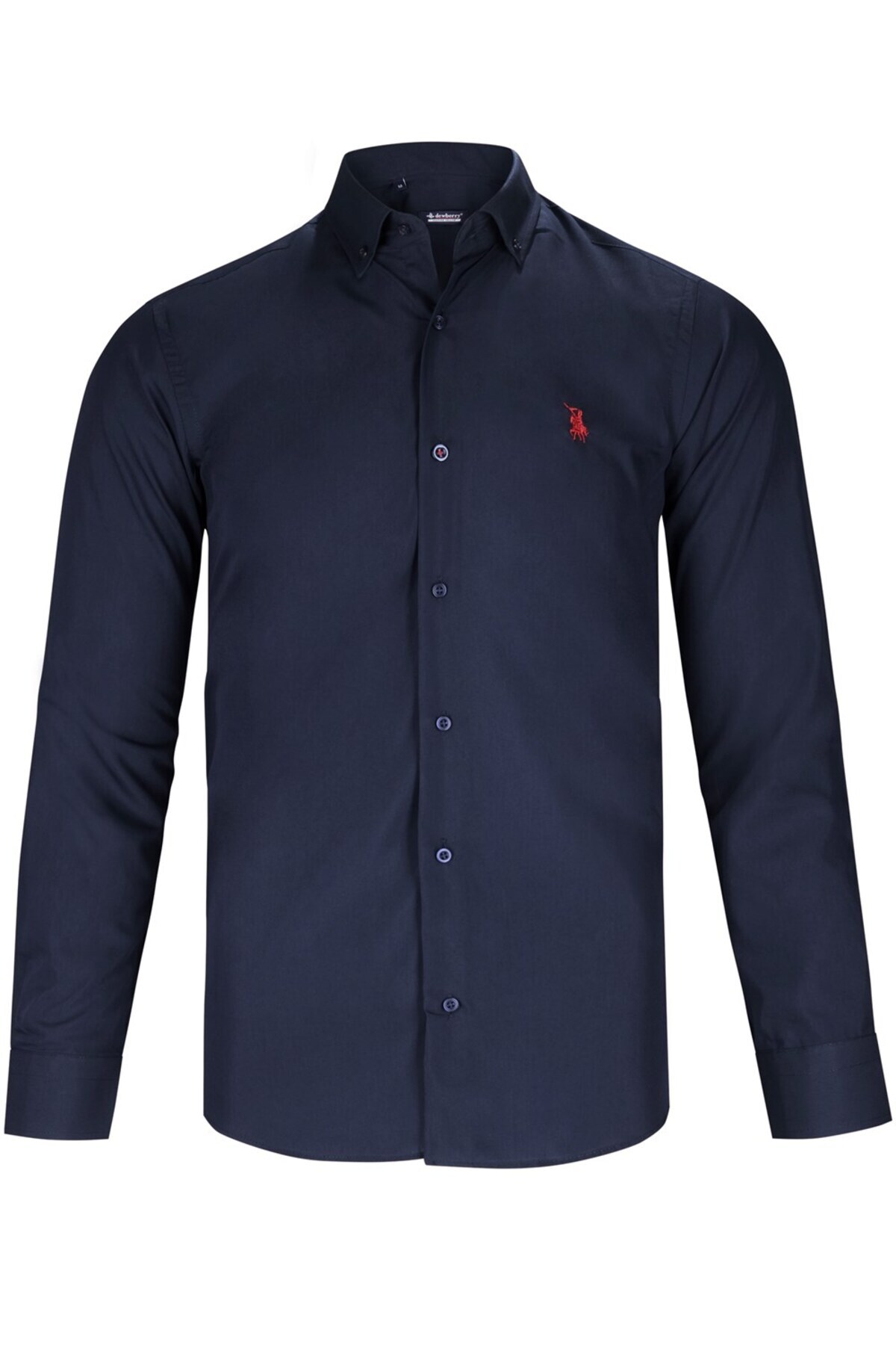 دوبری پیراهن مردانه G725 - آبی نفتی ساده