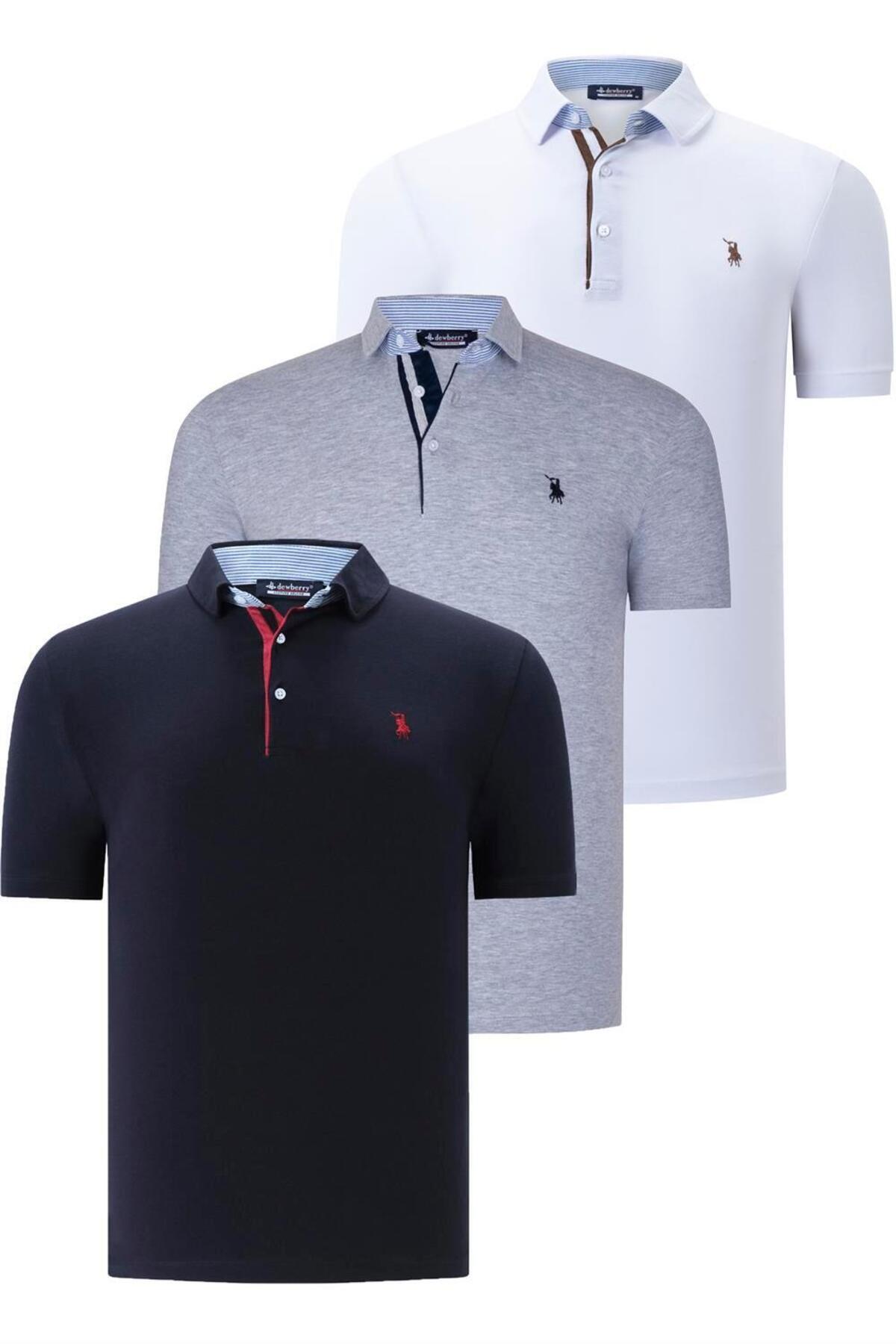 دوبری تی‌شرت مردانه طرح DEWBERRY مدل T8582 - سرمه‌ای - سفید - آبی روشن - سه تکه