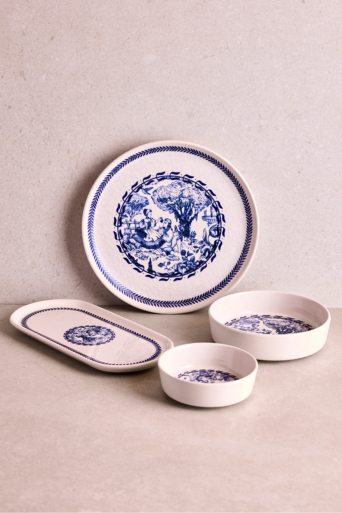 Perotti French Vintage 14 Parça 6 Kişilik Stackable Kahvaltı Takımı Sosluklu Kahvaltılık Sunum Seti Tabağı