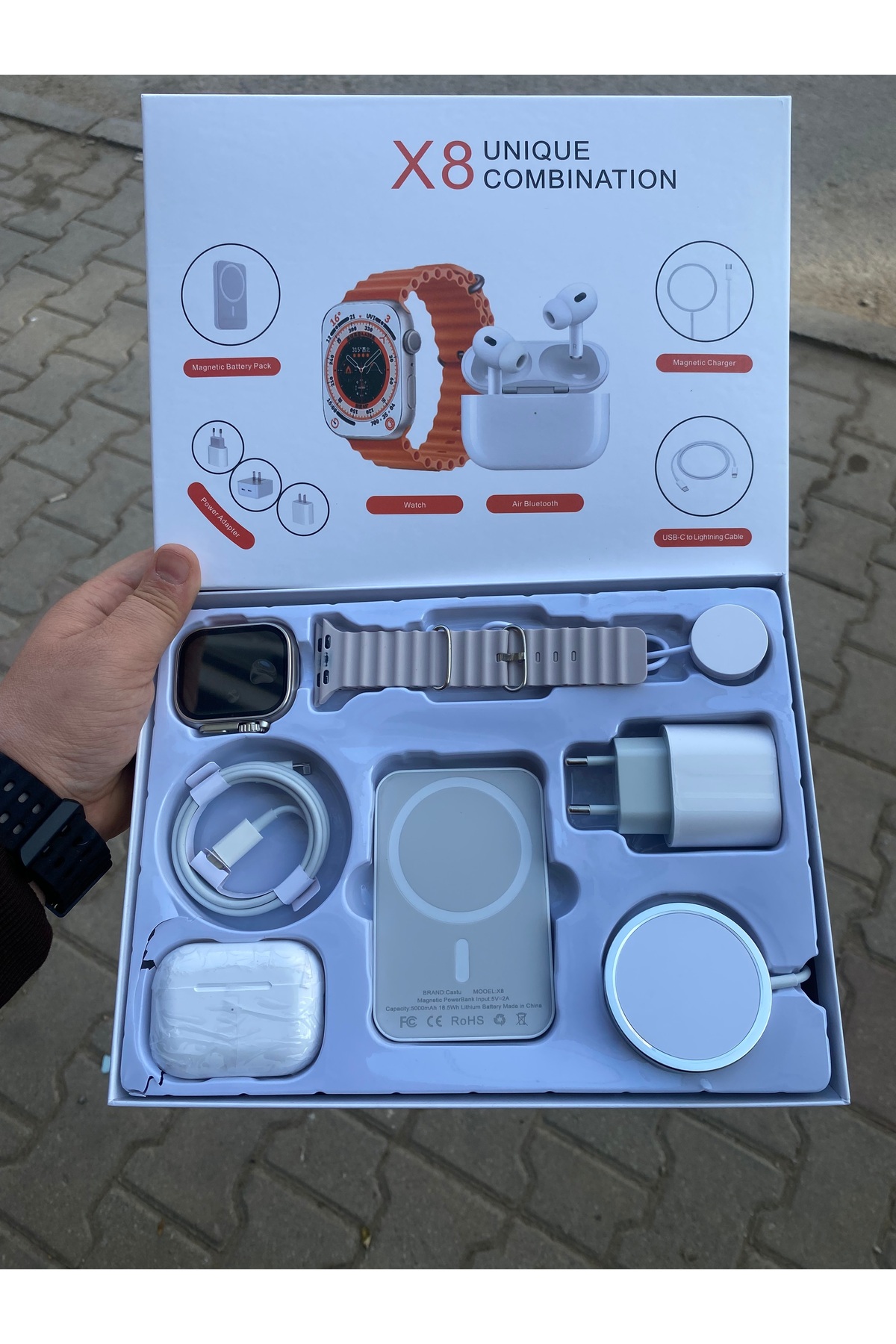 NOMTEKNO Teknoloji seti X8 set Akıllı saat Temassız Powerbenk Şarj