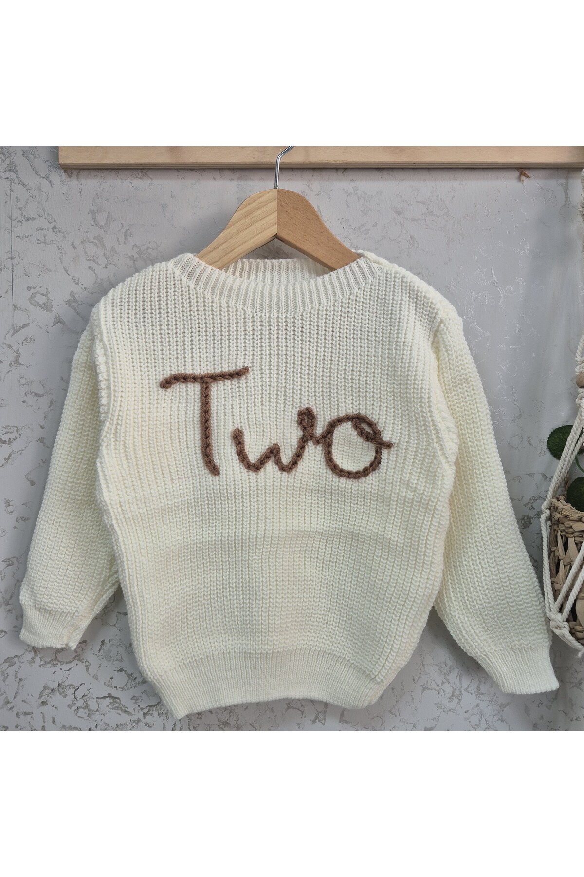 FLOWER BABY selanik örgü triko oversize bebek kazak yaş günü doğum günü one yazılı bebek kazak fotoğrafı 4 (önizleme)