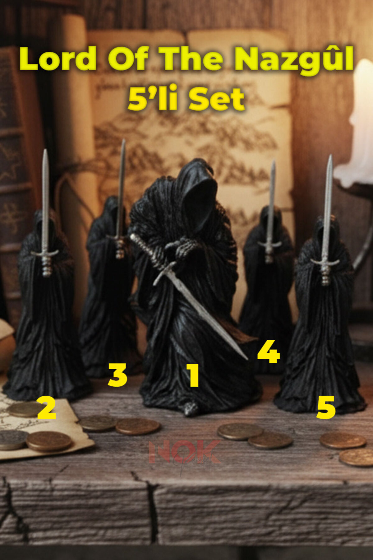 GÜRCÜ 3D Yüzüklerin Efendisi Witch King Nazgul Seti 5'li Nazgül Lord Of The Rings 9'lar