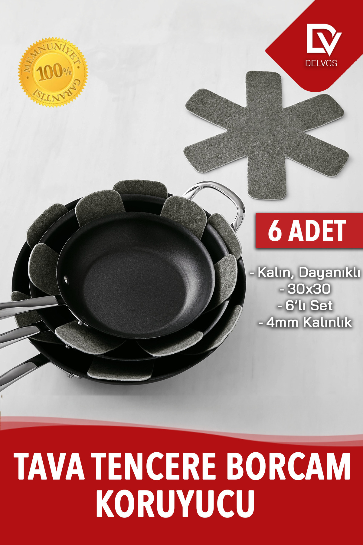 EMORFOHOME Kalın Tencere, Tava Borcam Koruyucu Çizdirmez Elyaf Keçe 6'lı Set 30x30 Cm Tava Koruyucu Çizdirmez