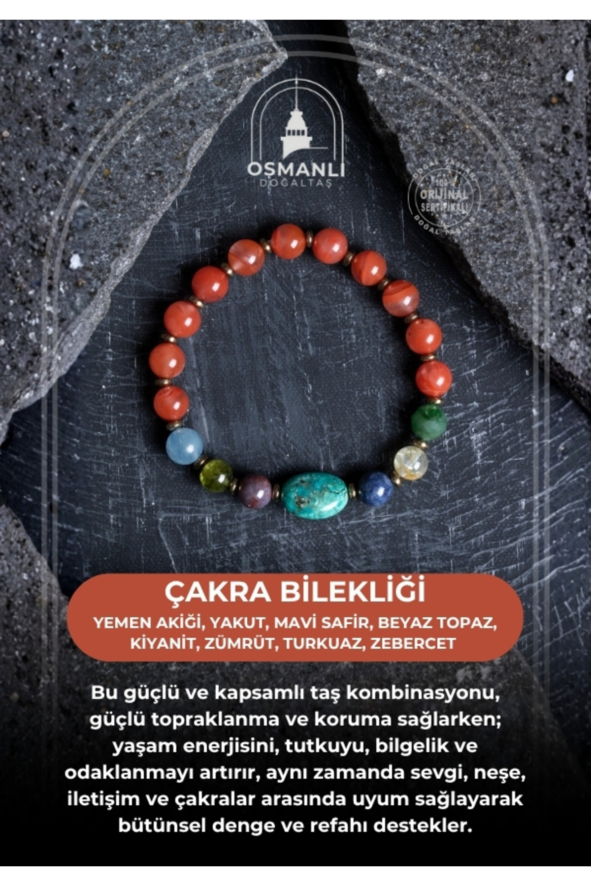 OSMANLI DOĞAL TAŞ En Değerli Taşlardan Çakra Bilekliği Zümrüt