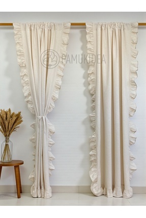 pamukidea Rustik Cepli Üç Kenarı Fırfırlı %100 Pamuklu Natural Buldan Keten P...