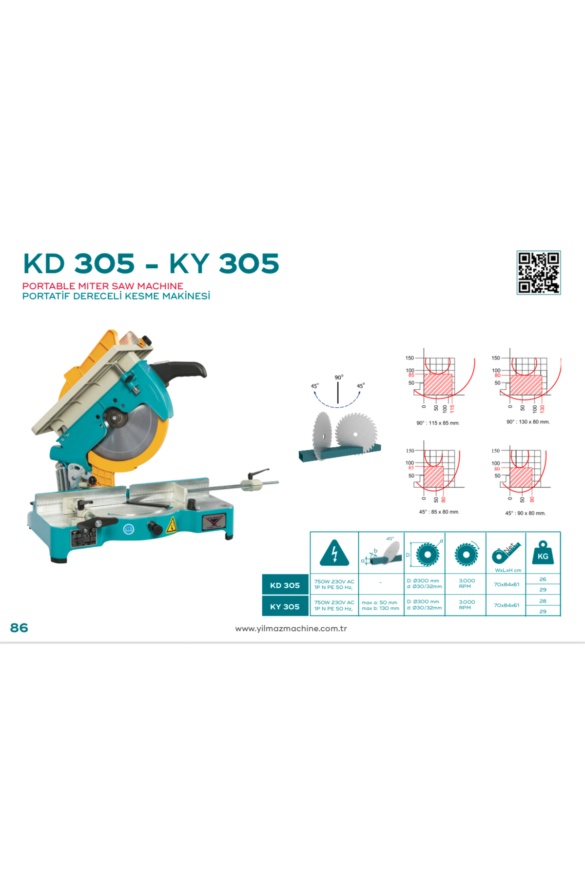 Yılmaz Makine Kd 305 - Portatif Dereceli Kesme Makinesi