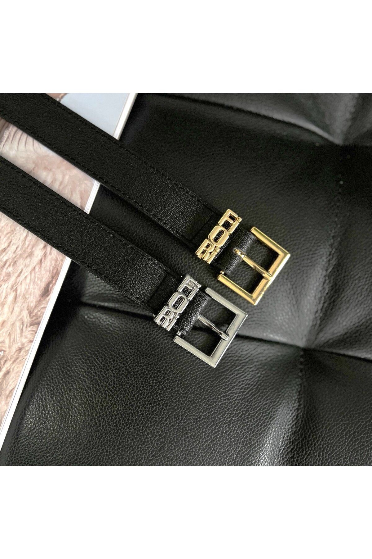 Fiori 2’li Yazılı Köprü Gold Toka Kadın Kemer, Pantolon Kemeri, Ceket Kemeri, Elbise Kemeri, Gömlek Kemer görsel 3