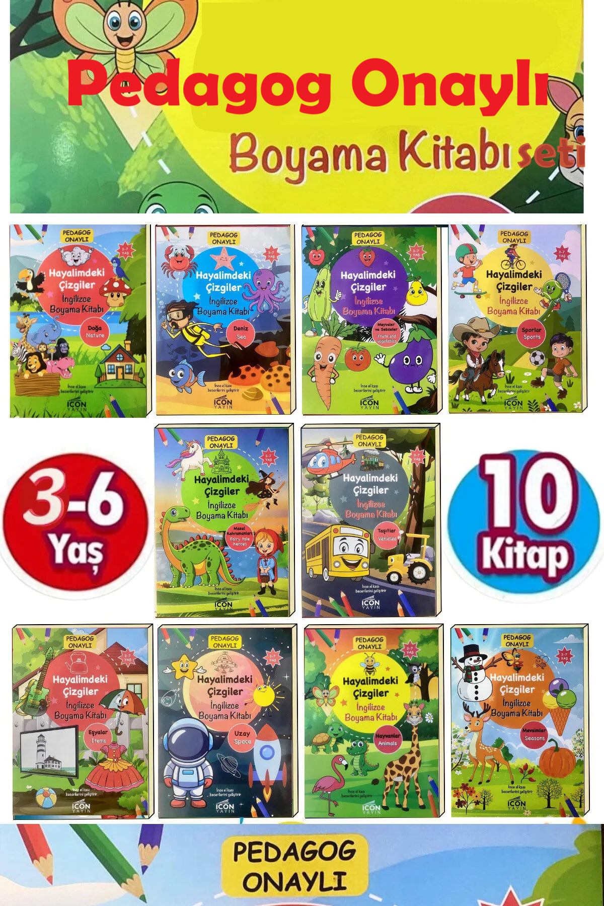 GÖNÜL YAYINCILIK Eğlenceli 3-7 Yaşa Uygun Boyama Kitabı Seti 10 Kitap