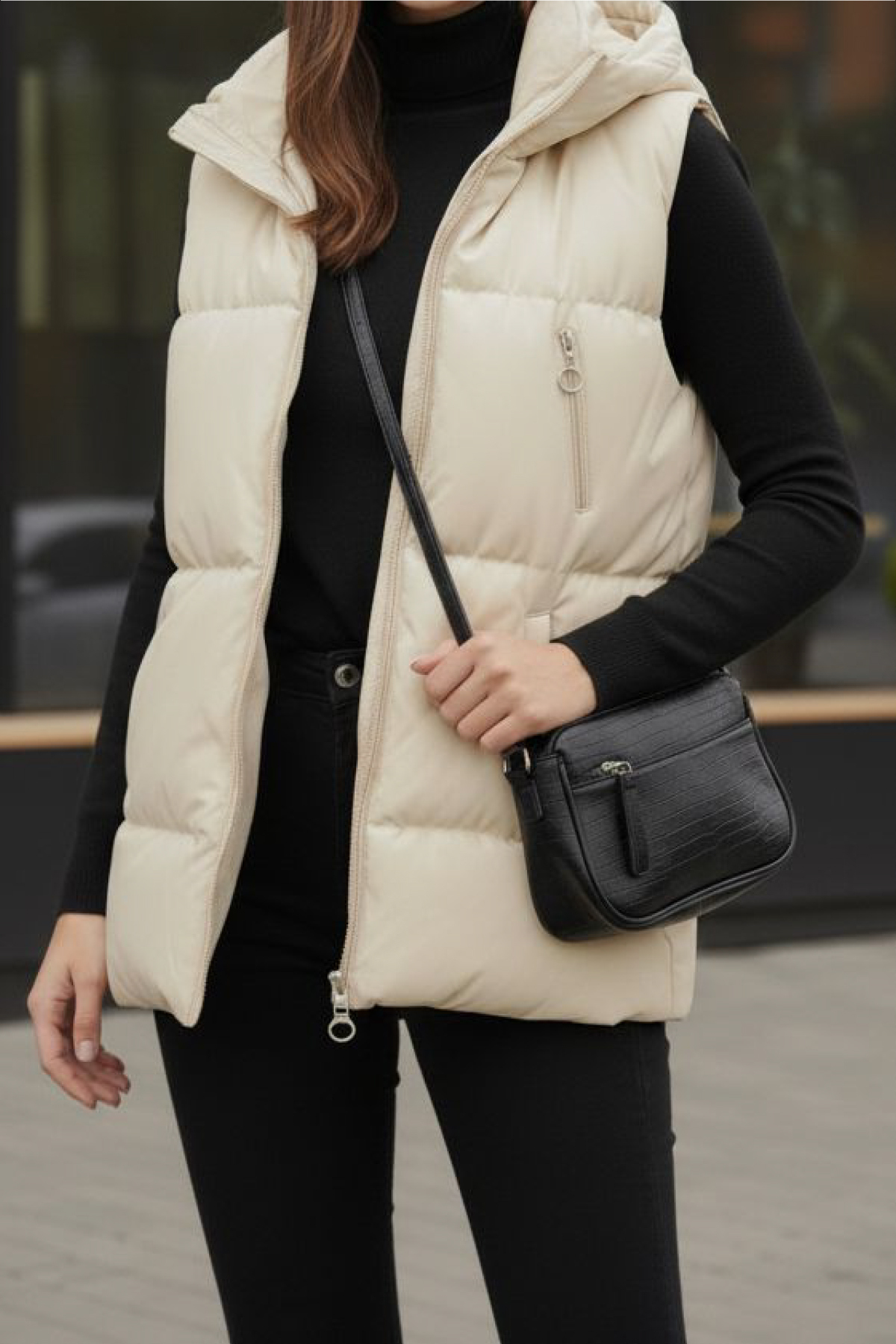 Hooded Women's Puffer Vest with Pockets