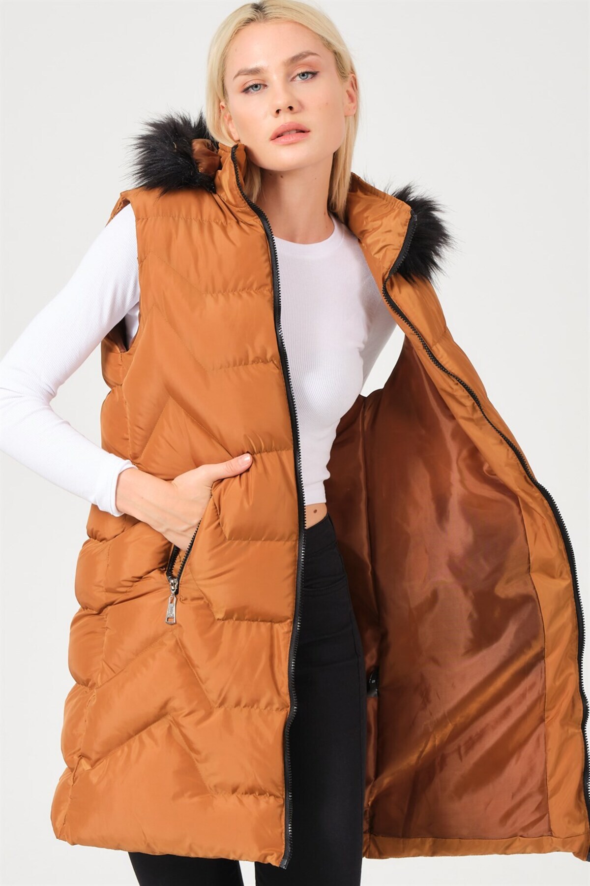 دوبری جلیقه Z6761 - قهوه‌ای مایل به زرد