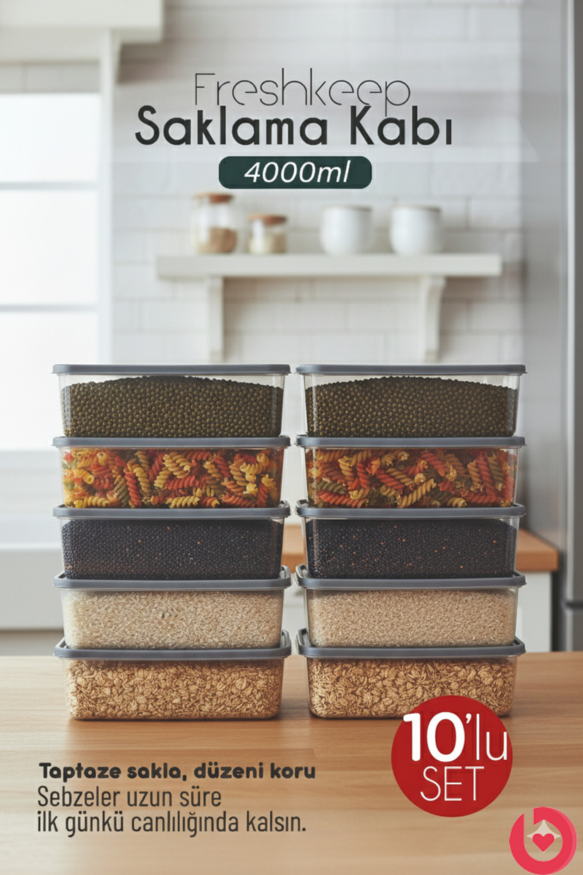 10'lu Saklama Kabı 4 Litre Derin Dondurucu Mikrodalga Uyumlu