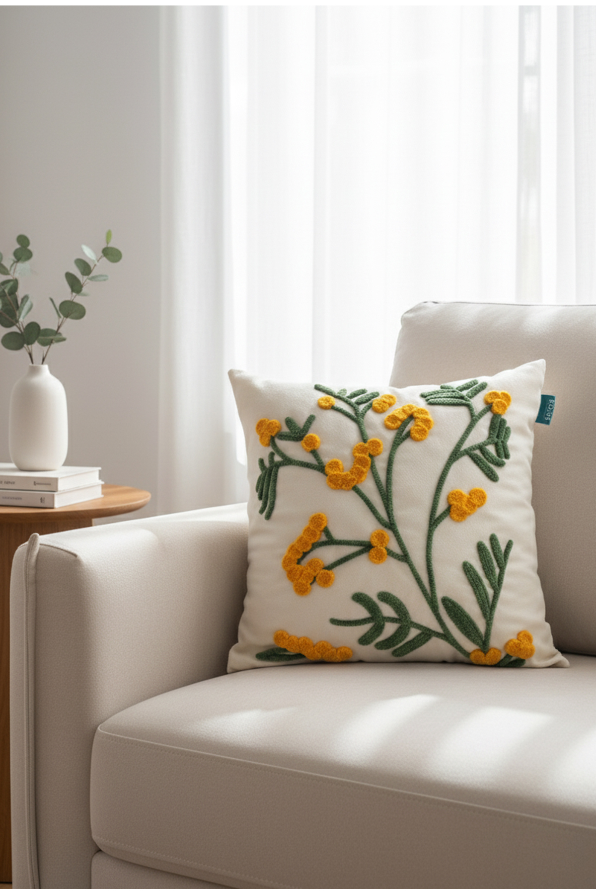 Yellow Flowering Branch Punch Pillow 47x47 cm (NK 2607)