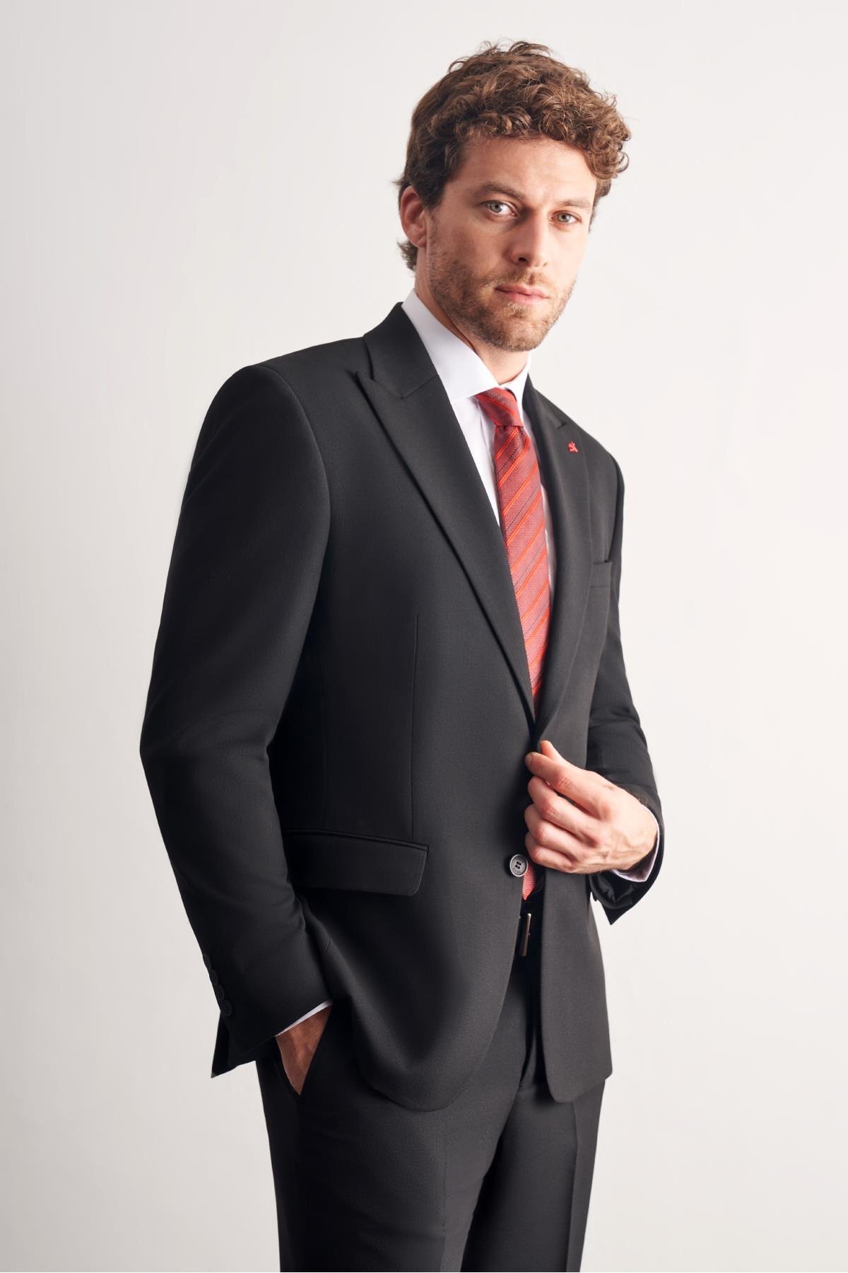 İmza  Siyah Kırlangıç Yaka Tam Astar 6 Drop Slim Fit Takım Elbise 1001255162 - Görsel 8