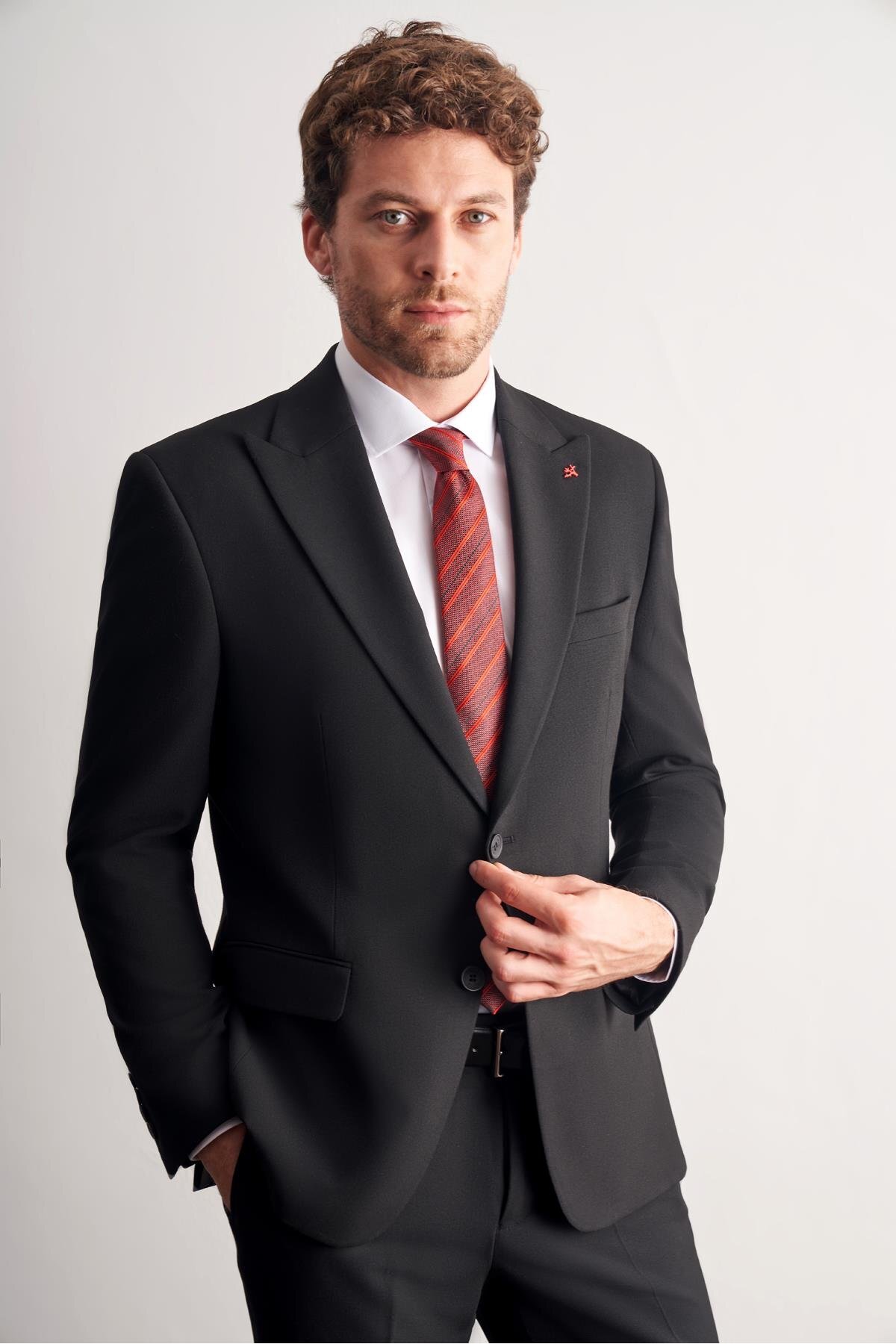 İmza  Siyah Kırlangıç Yaka Tam Astar 6 Drop Slim Fit Takım Elbise 1001255162 - Görsel 7